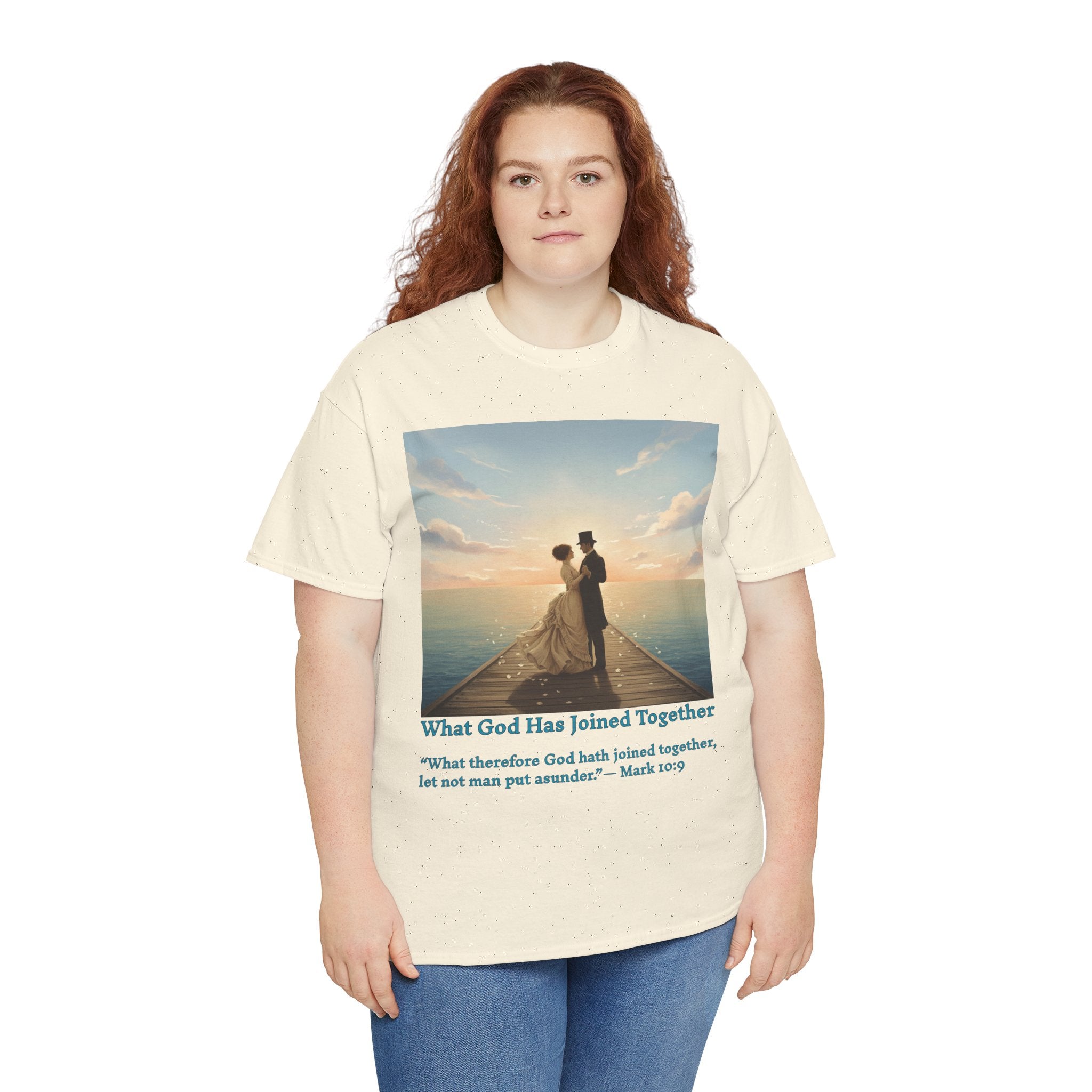 Romantic couple on a pier at sunset — inspired by Jack Vettriano-Wedding Quote T-Shirt, Unisex Heavy Cotton Tee, Casual Wear, Gift for Newlyweds, Bride & Groom Apparel, Anniversary Gift