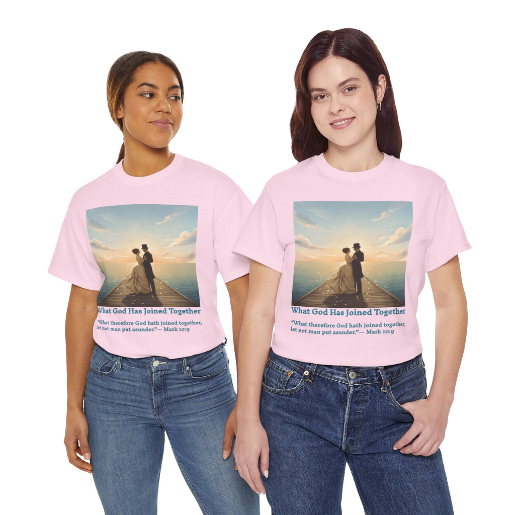 Romantic couple on a pier at sunset — inspired by Jack Vettriano-Wedding Quote T-Shirt, Unisex Heavy Cotton Tee, Casual Wear, Gift for Newlyweds, Bride & Groom Apparel, Anniversary Gift