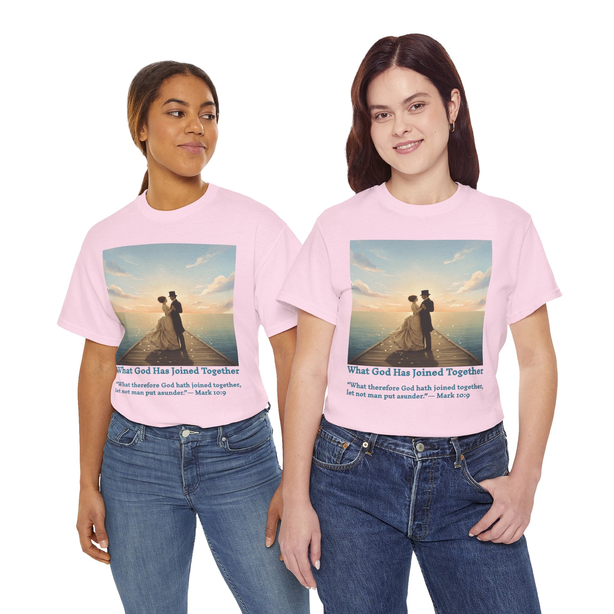 Romantic couple on a pier at sunset — inspired by Jack Vettriano-Wedding Quote T-Shirt, Unisex Heavy Cotton Tee, Casual Wear, Gift for Newlyweds, Bride & Groom Apparel, Anniversary Gift