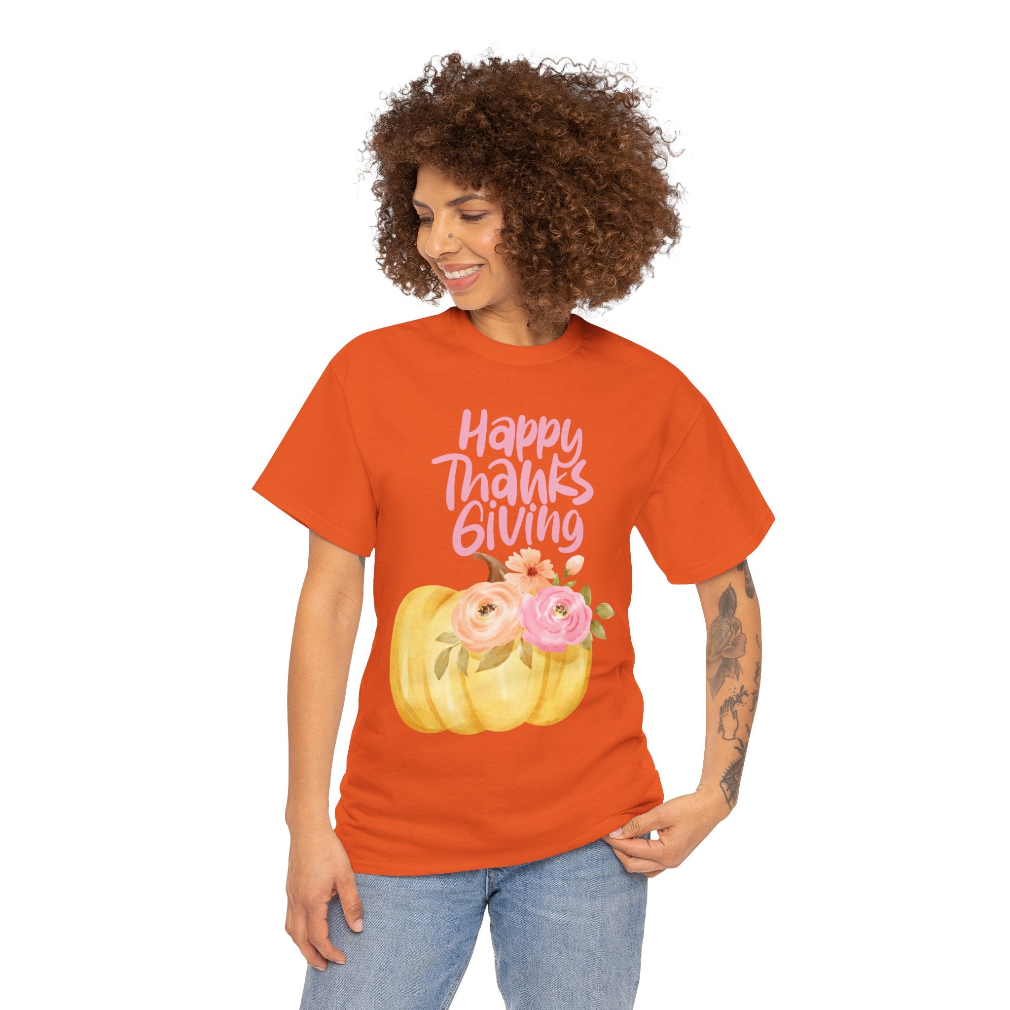 Thanksgiving Floral Tee, Holiday Shirt, Fall Fashion, Gifts for Her, Pumpkin T-Shirt, Autumn Apparel, Friendsgiving Outfit