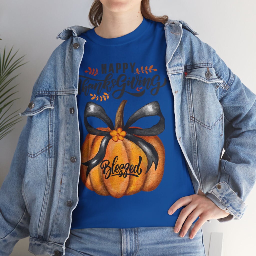 Thanksgiving Pumpkin Tee - Happy Thanksgiving, Blessed Shirt, Fall Apparel, Unisex Cotton Tee, Holiday Gift