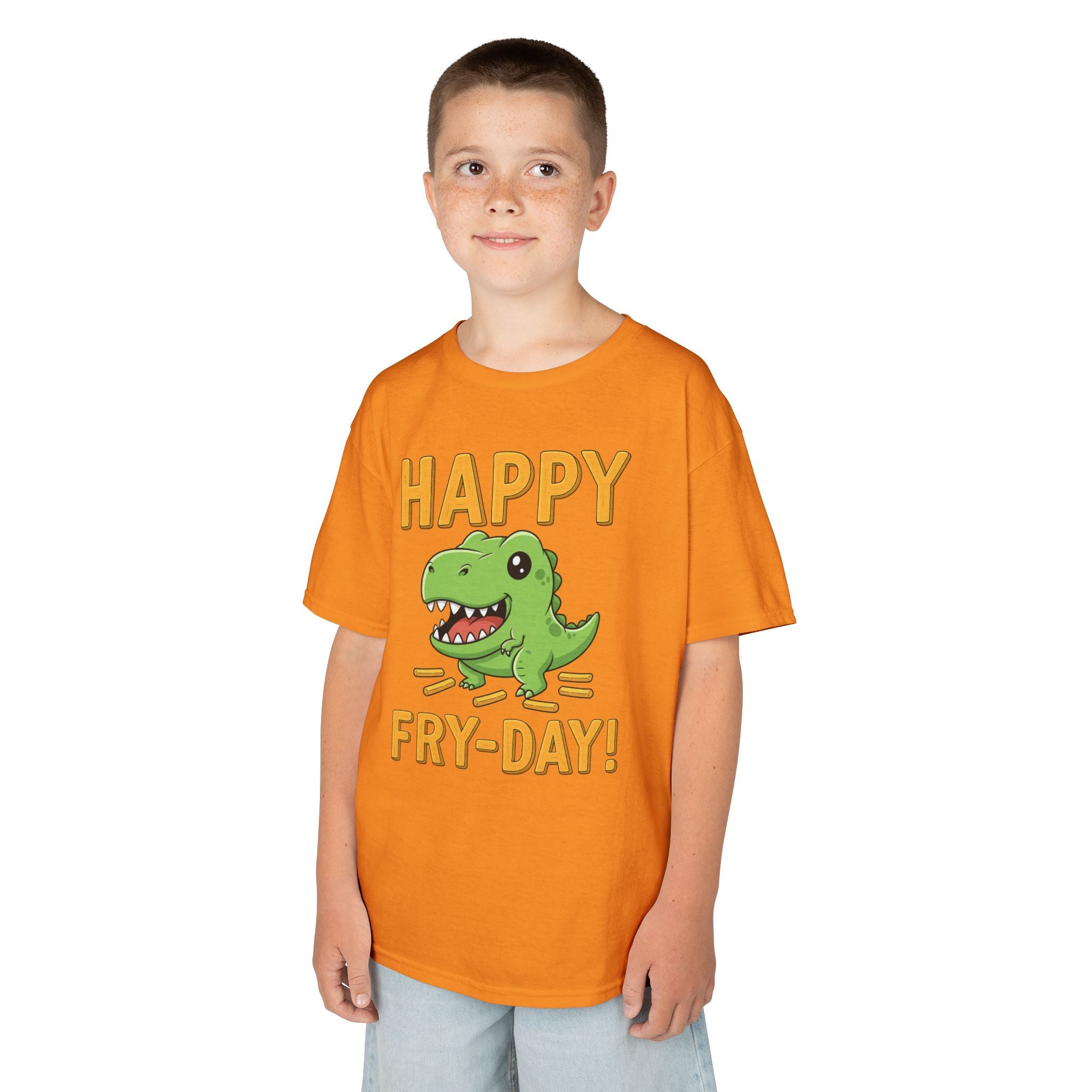 Happy Fry-Day Kids Tee, Fun Dinosaur T-Shirt, Kids Cotton Shirt, Birthday Gift, Everyday Wear, Summer Fun, Playful Tee