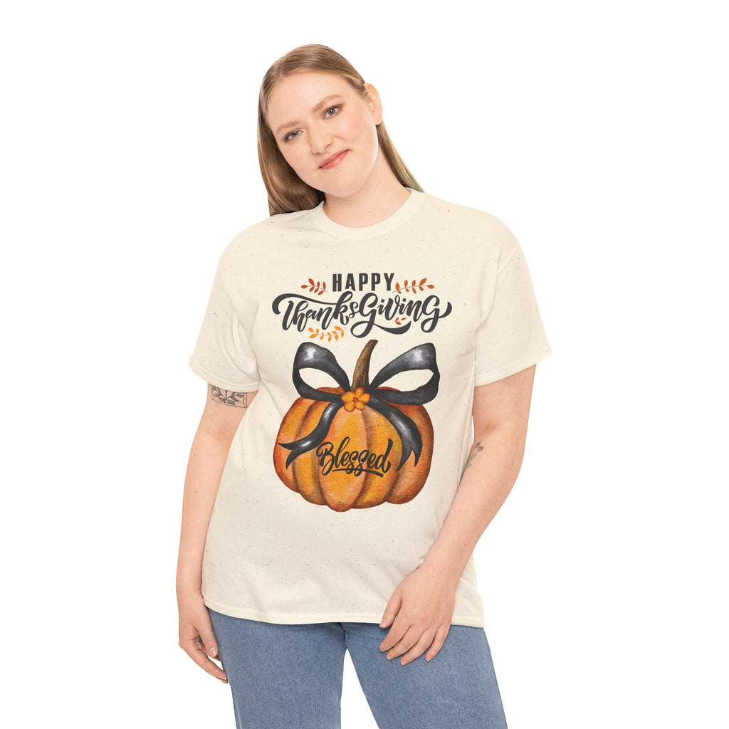 Thanksgiving Pumpkin Tee - Happy Thanksgiving, Blessed Shirt, Fall Apparel, Unisex Cotton Tee, Holiday Gift