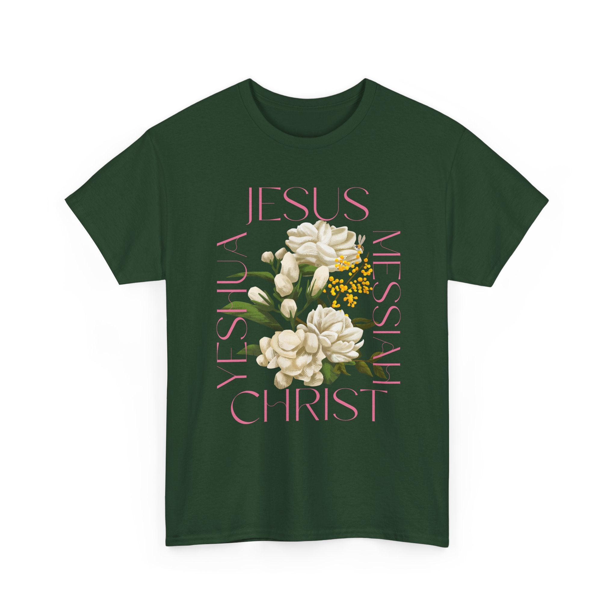 Floral Jesus Heavy Cotton Tee, Unisex T-Shirt, Christian Gift, Faith-Based Apparel, Religious Fashion, Inspirational Clothing