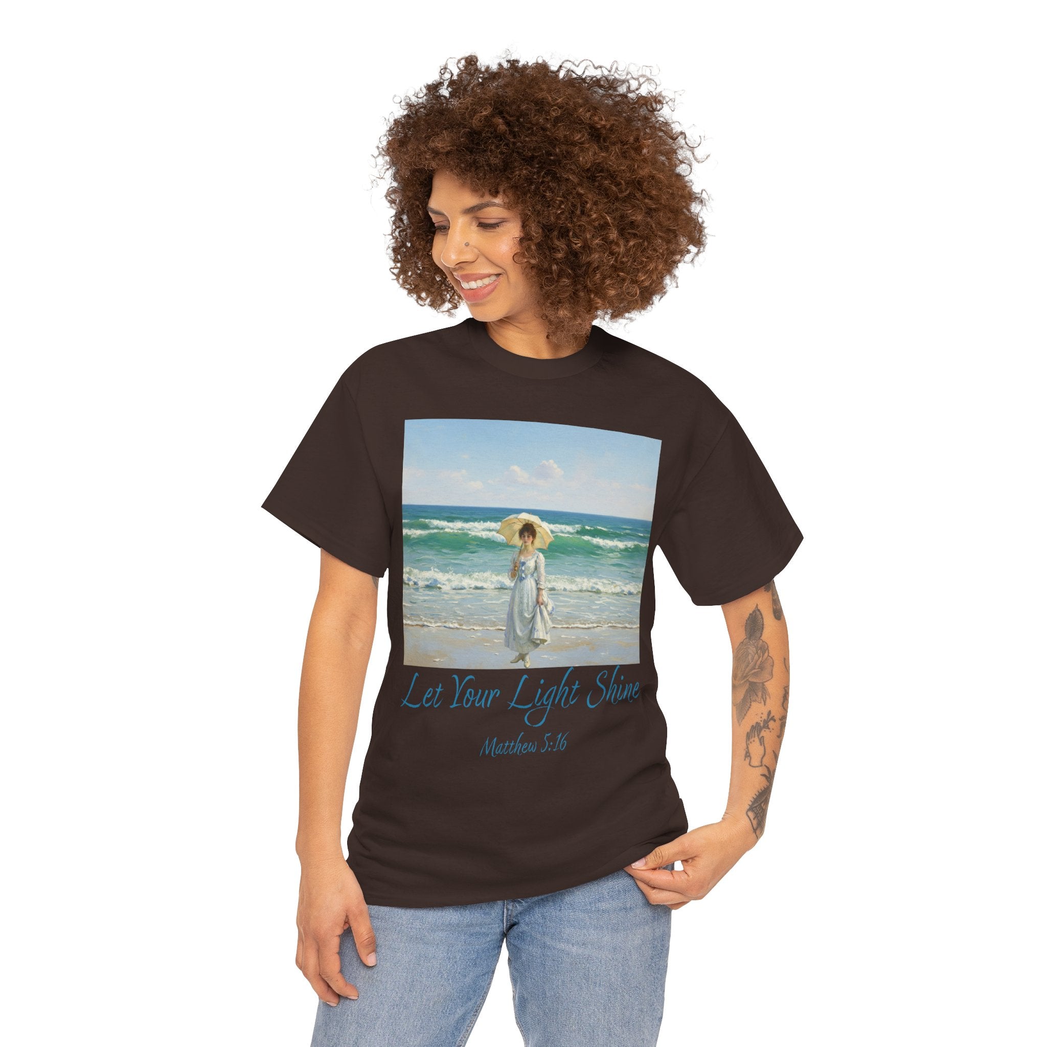 Let Your Light Shine- A Figure with a Parasol-Monet Style- Unisex Cotton Tee, Beach Vibes Shirt, Inspirational Summer Tee, Casual Gift for Her, Perfect for Days at the Shore
