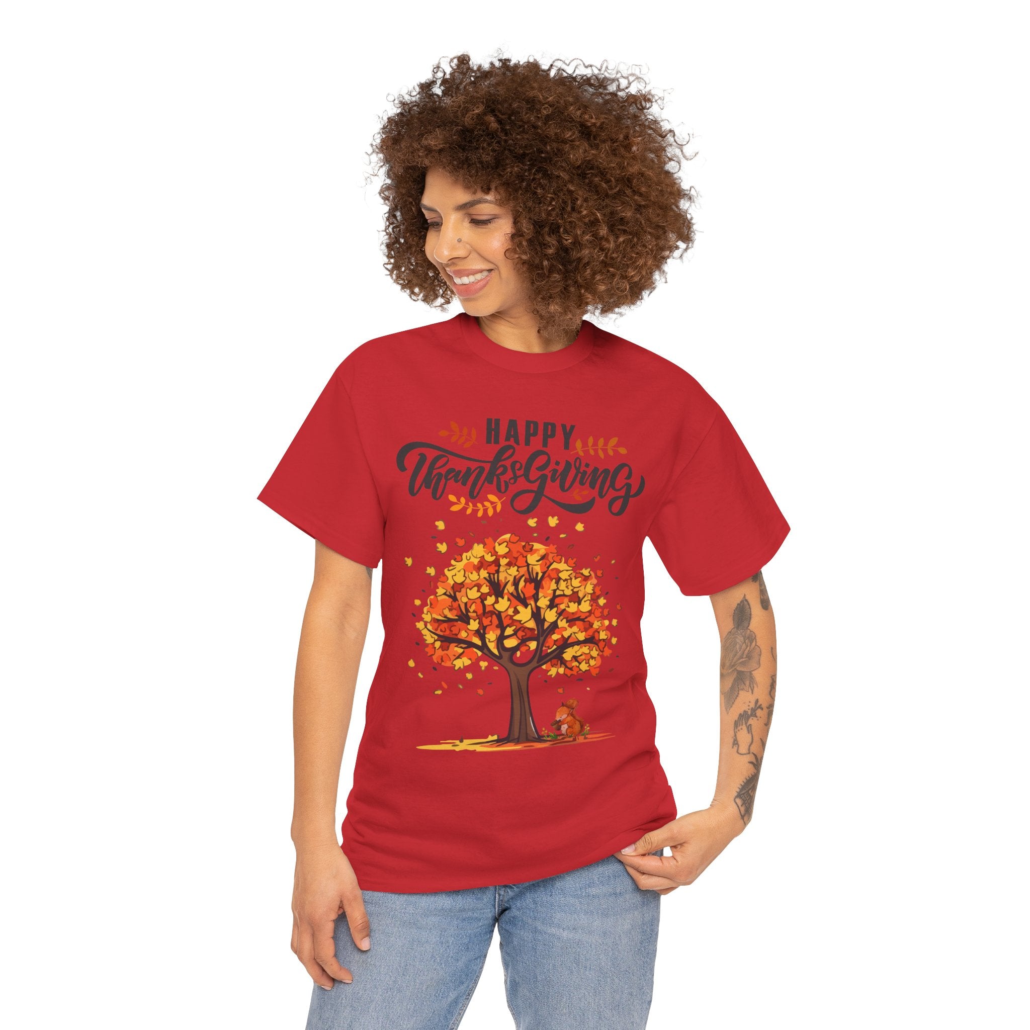 Happy Thanksgiving Tree Unisex Tee, Autumn Shirt, Holiday Apparel, Fall Fashion, Seasonal Gift