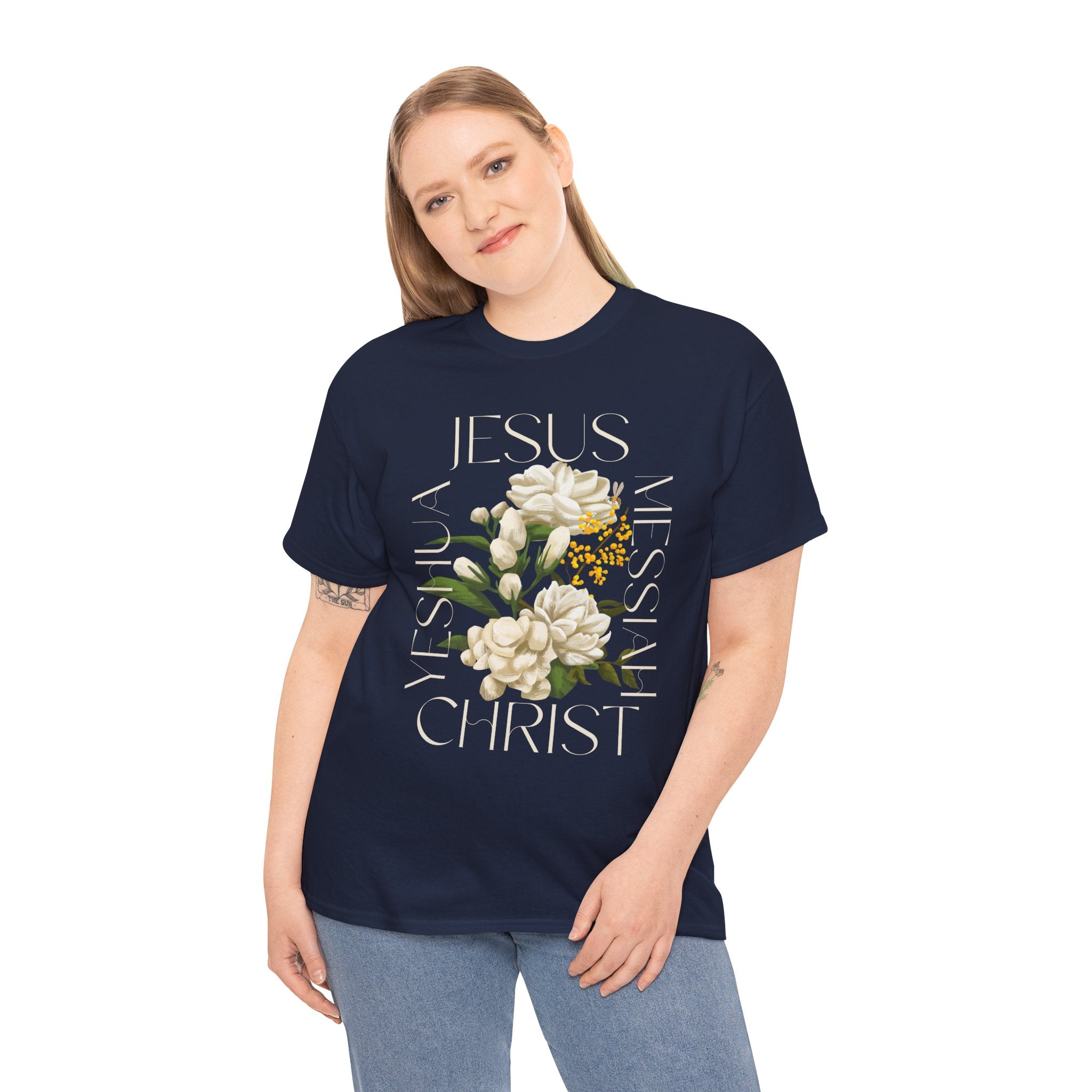 Floral Jesus Christ Tee, Spiritual T-Shirt, Inspirational Unisex Cotton Shirt, Gift for Believers, Christian Apparel