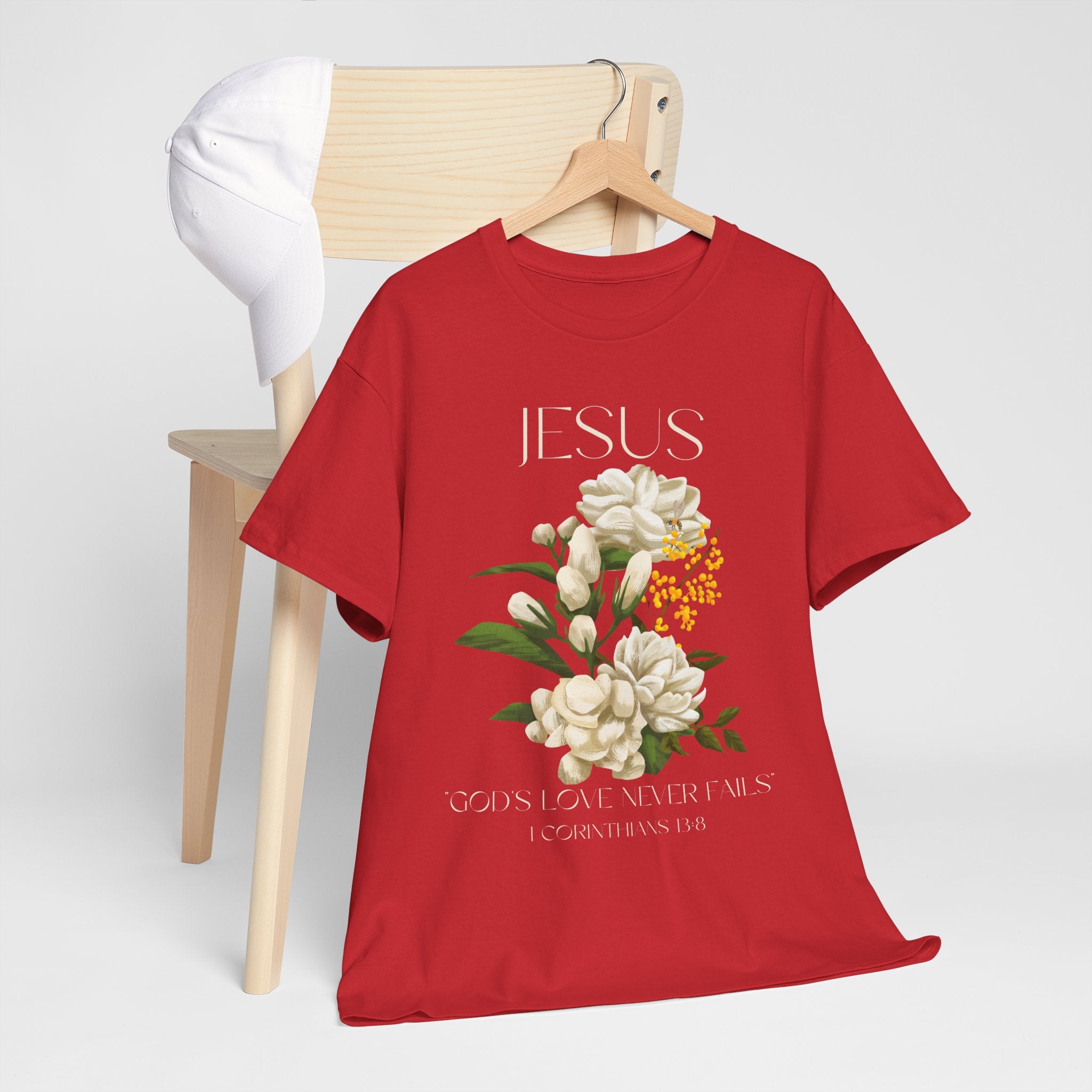 Floral Jesus-God's love never fails- Graphic Tee | Unisex Cotton T-Shirt for Faith & Inspiration, Ideal for Gifts, Casual Wear, Church Events, and Celebrations
