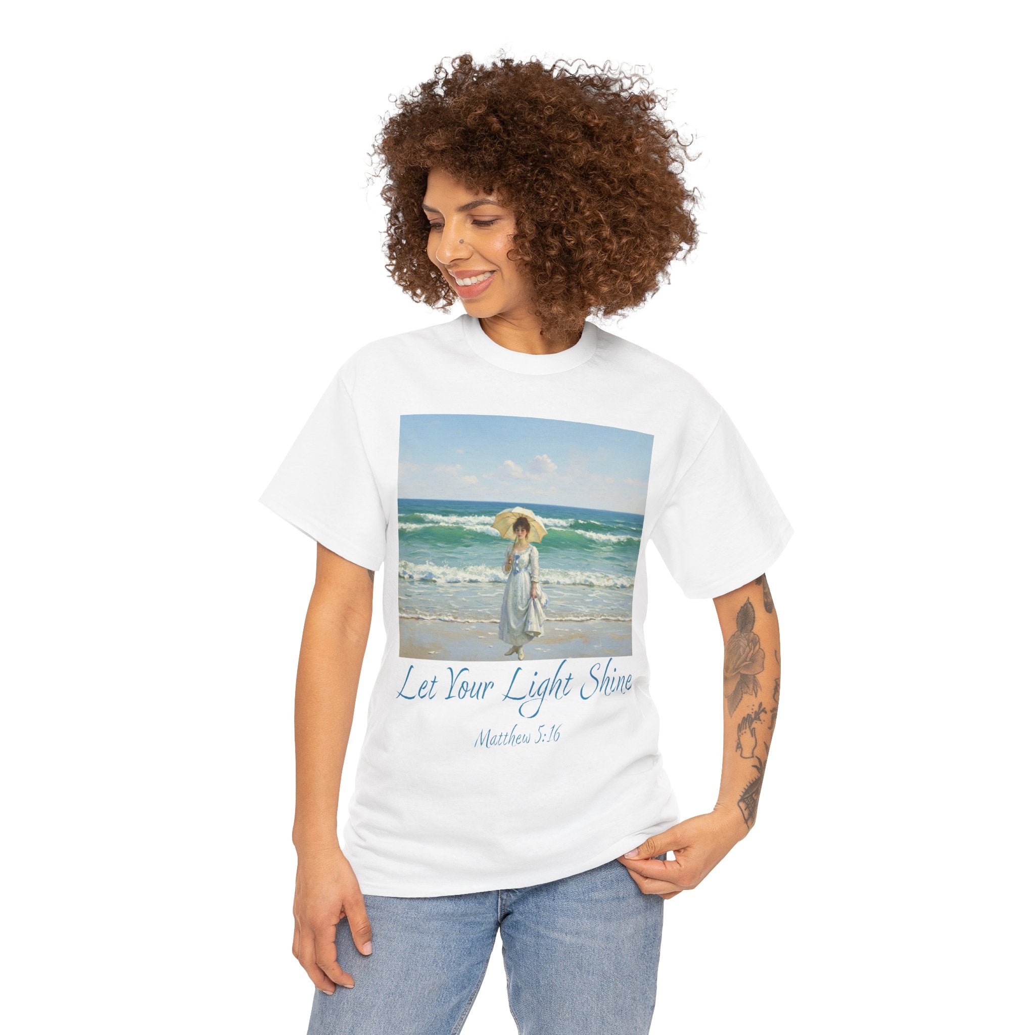 Let Your Light Shine- A Figure with a Parasol-Monet Style- Unisex Cotton Tee, Beach Vibes Shirt, Inspirational Summer Tee, Casual Gift for Her, Perfect for Days at the Shore