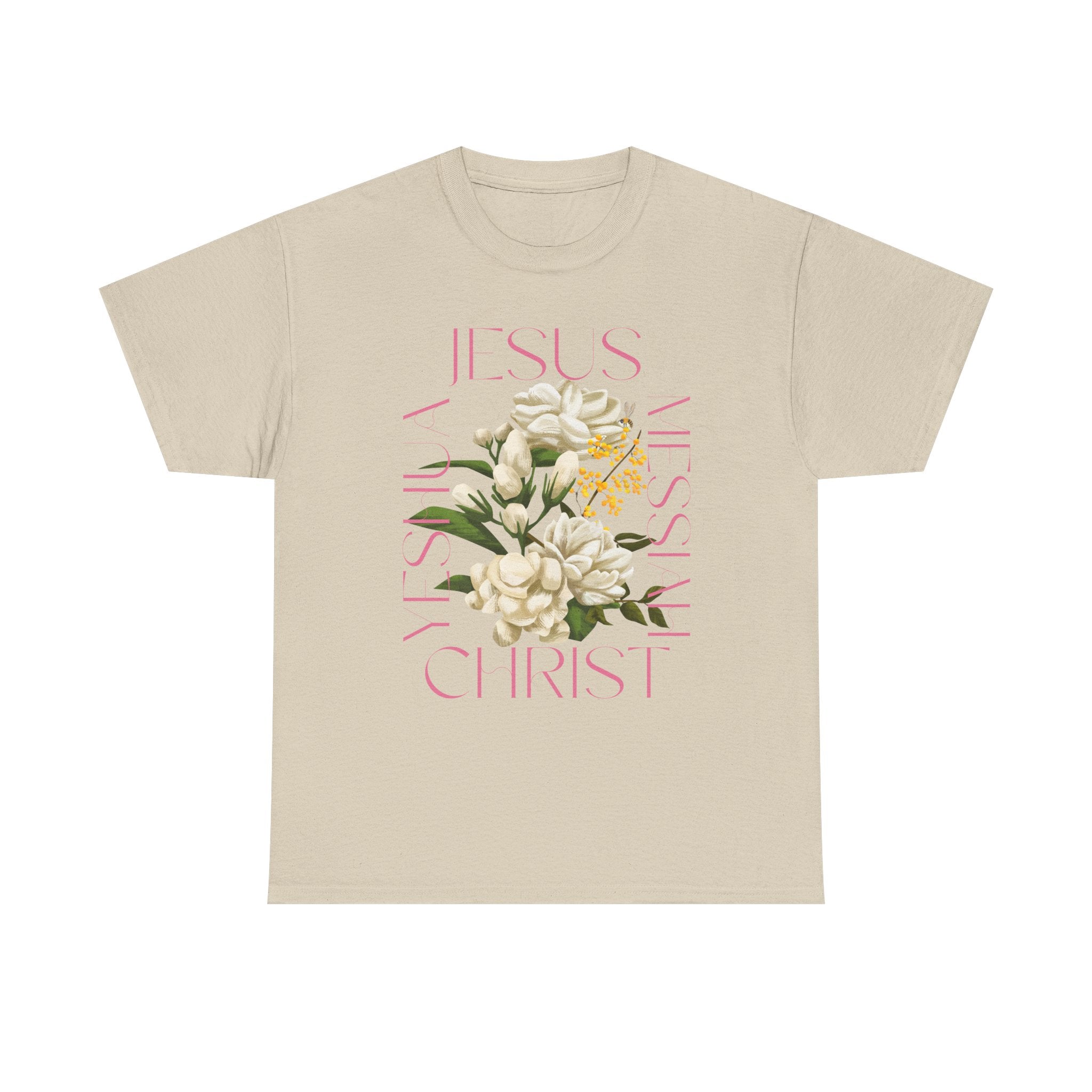 Floral Jesus Heavy Cotton Tee, Unisex T-Shirt, Christian Gift, Faith-Based Apparel, Religious Fashion, Inspirational Clothing