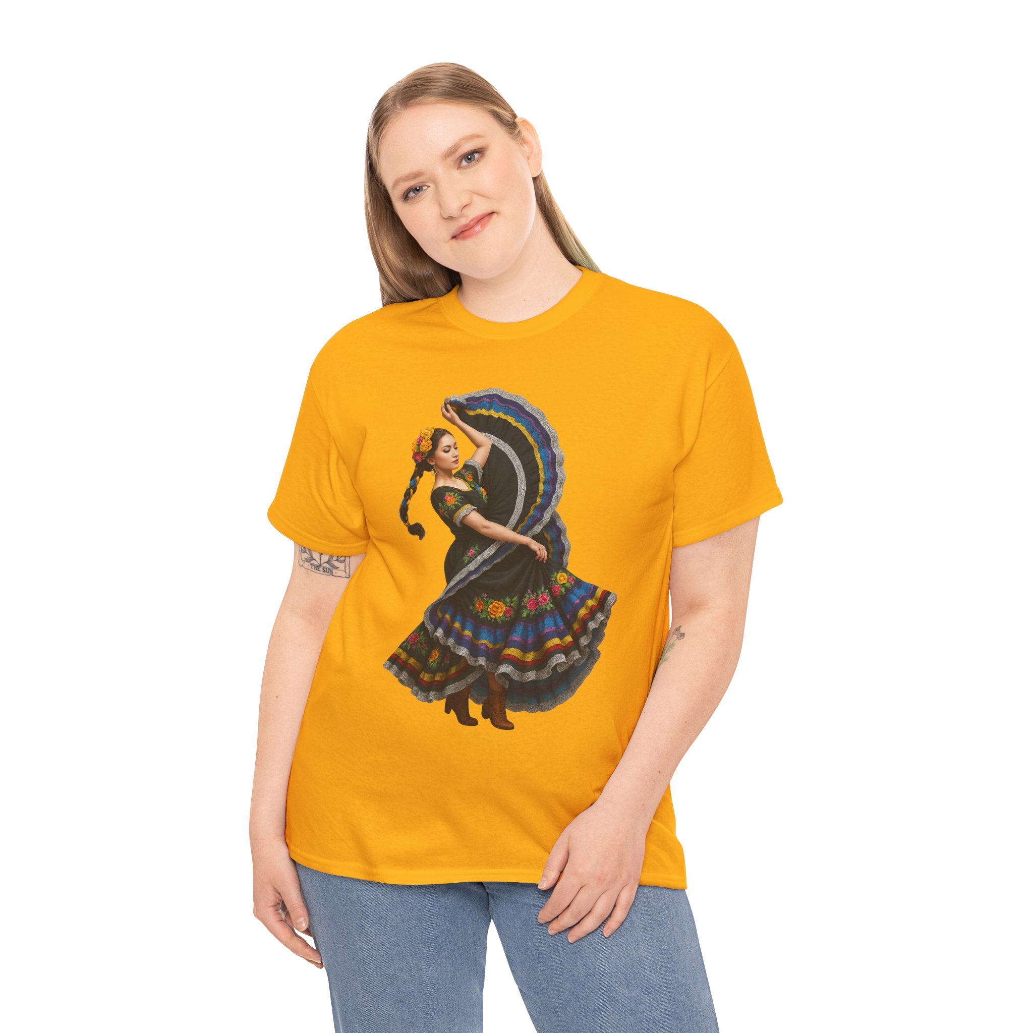 Folklórico Cultural Dance Graphic Tee, Unisex Heavy Cotton T-Shirt, Festival Apparel, Bohemian Style Shirt, Gift for Dancers, Ethnic Art Tee