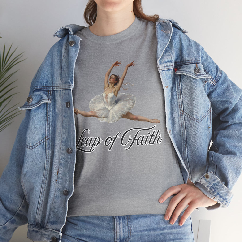 Ballet Inspired Tee - Leap of Faith, Dance Gift, Unisex Cotton Shirt, Inspirational Apparel, Performance Wear, Gift for Dancers-Ballerina in a split leap, inspired by the impressionistic ballet studies of Edgar Degas.