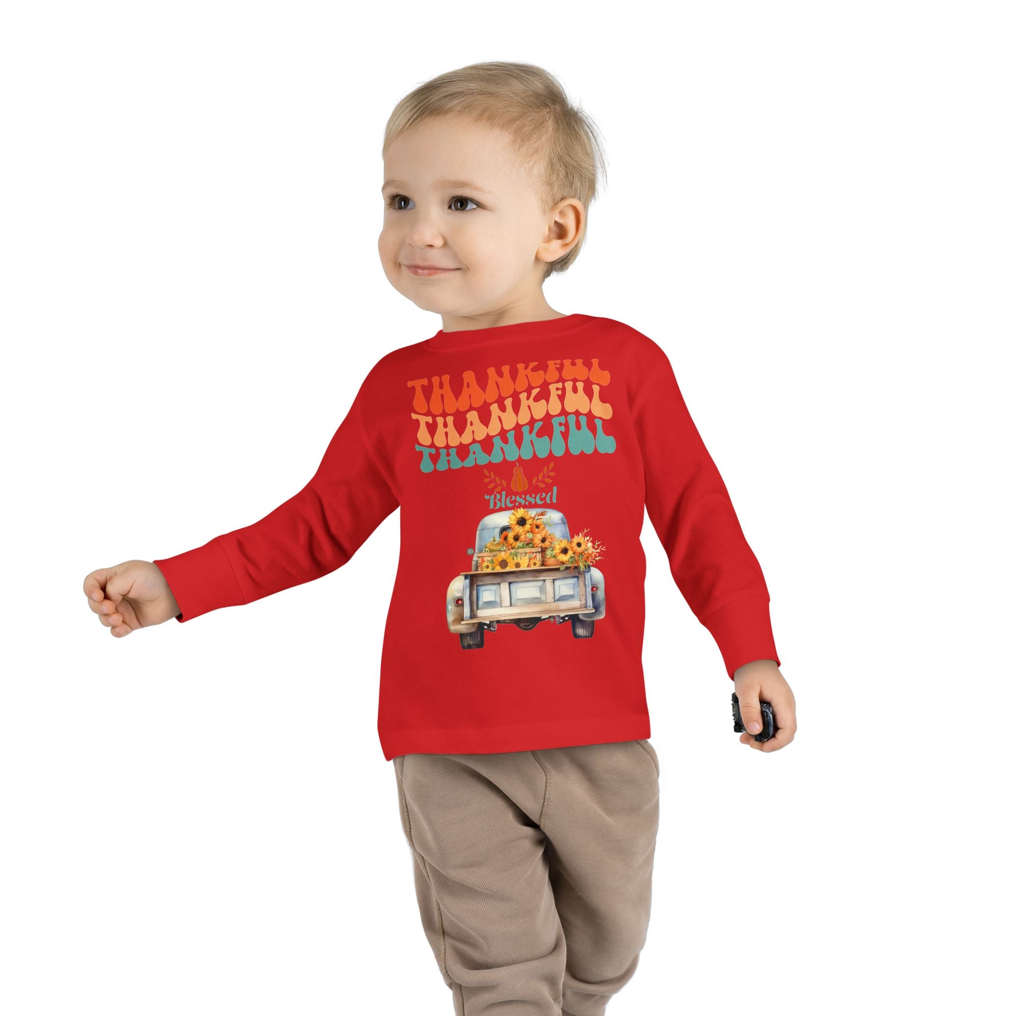 Thankful Toddler Long Sleeve Tee - Perfect for Fall Celebrations, Family Gatherings, Thanksgiving, Everyday Wear, Gifts