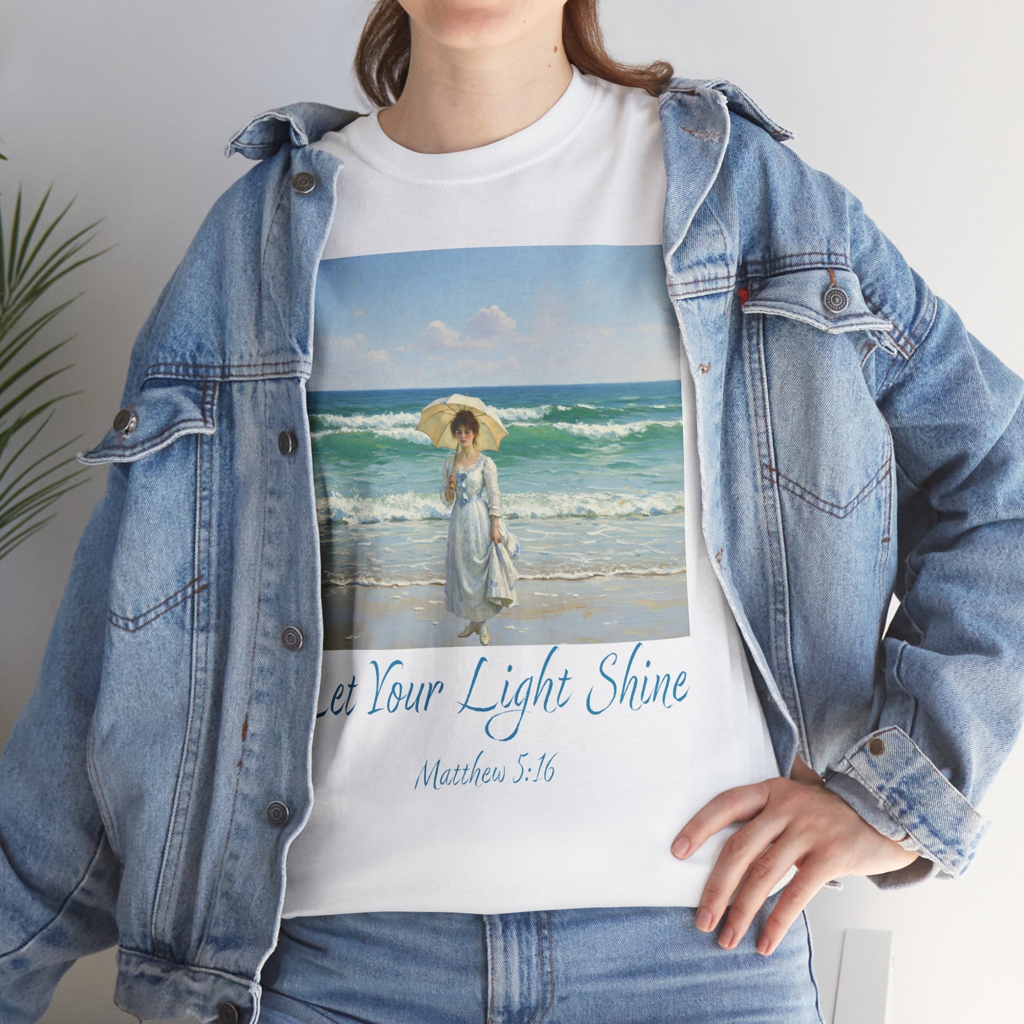 Let Your Light Shine- A Figure with a Parasol-Monet Style- Unisex Cotton Tee, Beach Vibes Shirt, Inspirational Summer Tee, Casual Gift for Her, Perfect for Days at the Shore
