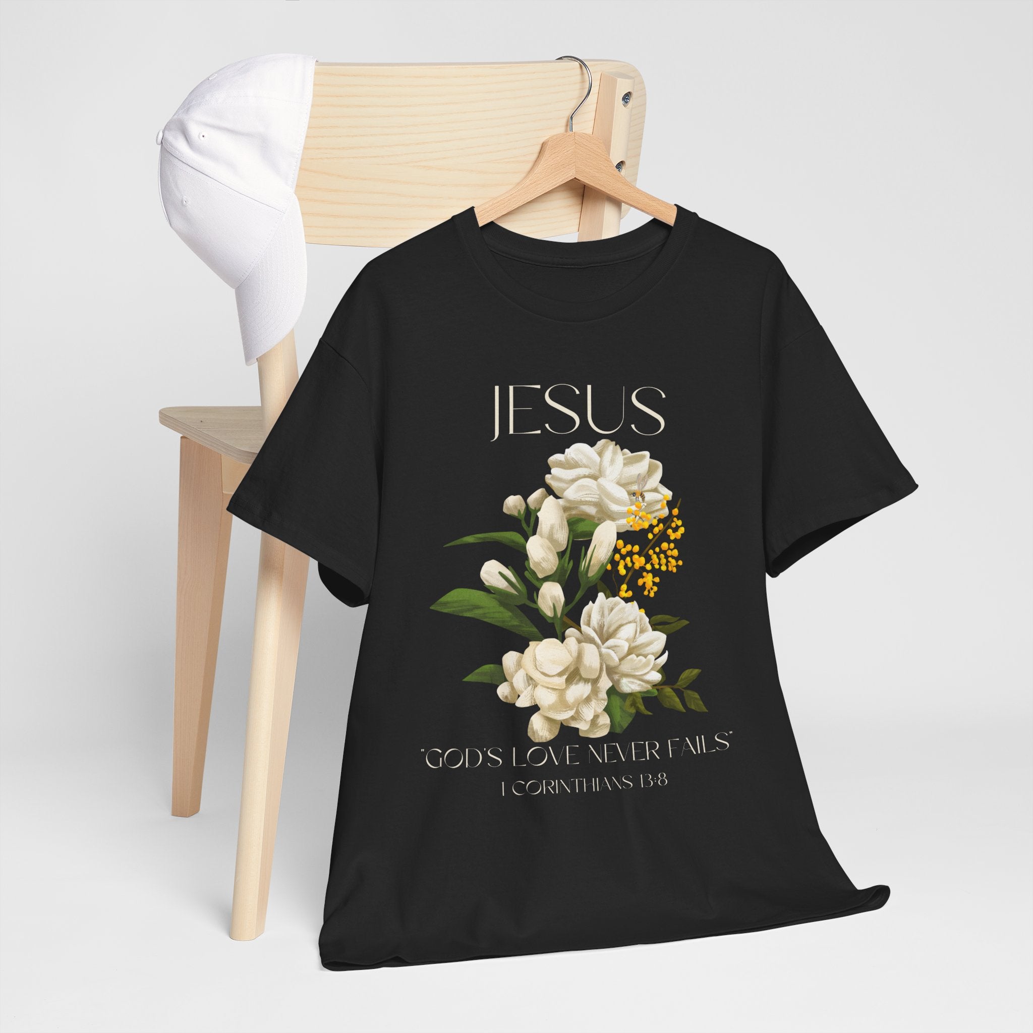 Floral Jesus-God's love never fails- Graphic Tee | Unisex Cotton T-Shirt for Faith & Inspiration, Ideal for Gifts, Casual Wear, Church Events, and Celebrations