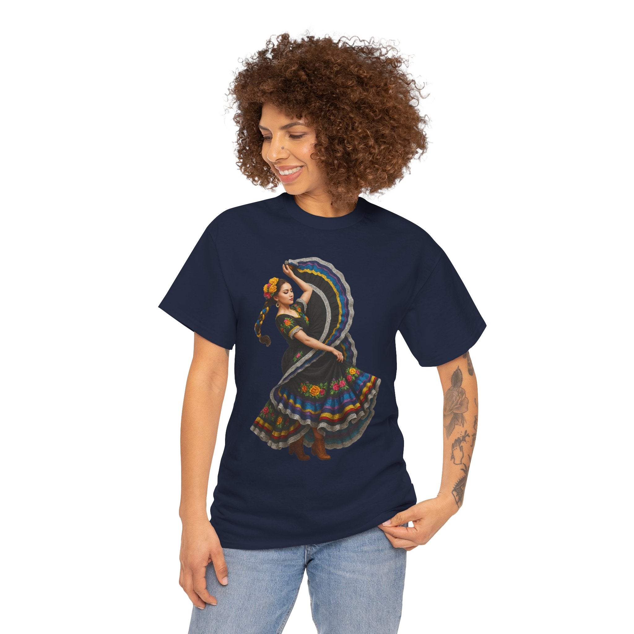 Folklórico Cultural Dance Graphic Tee, Unisex Heavy Cotton T-Shirt, Festival Apparel, Bohemian Style Shirt, Gift for Dancers, Ethnic Art Tee