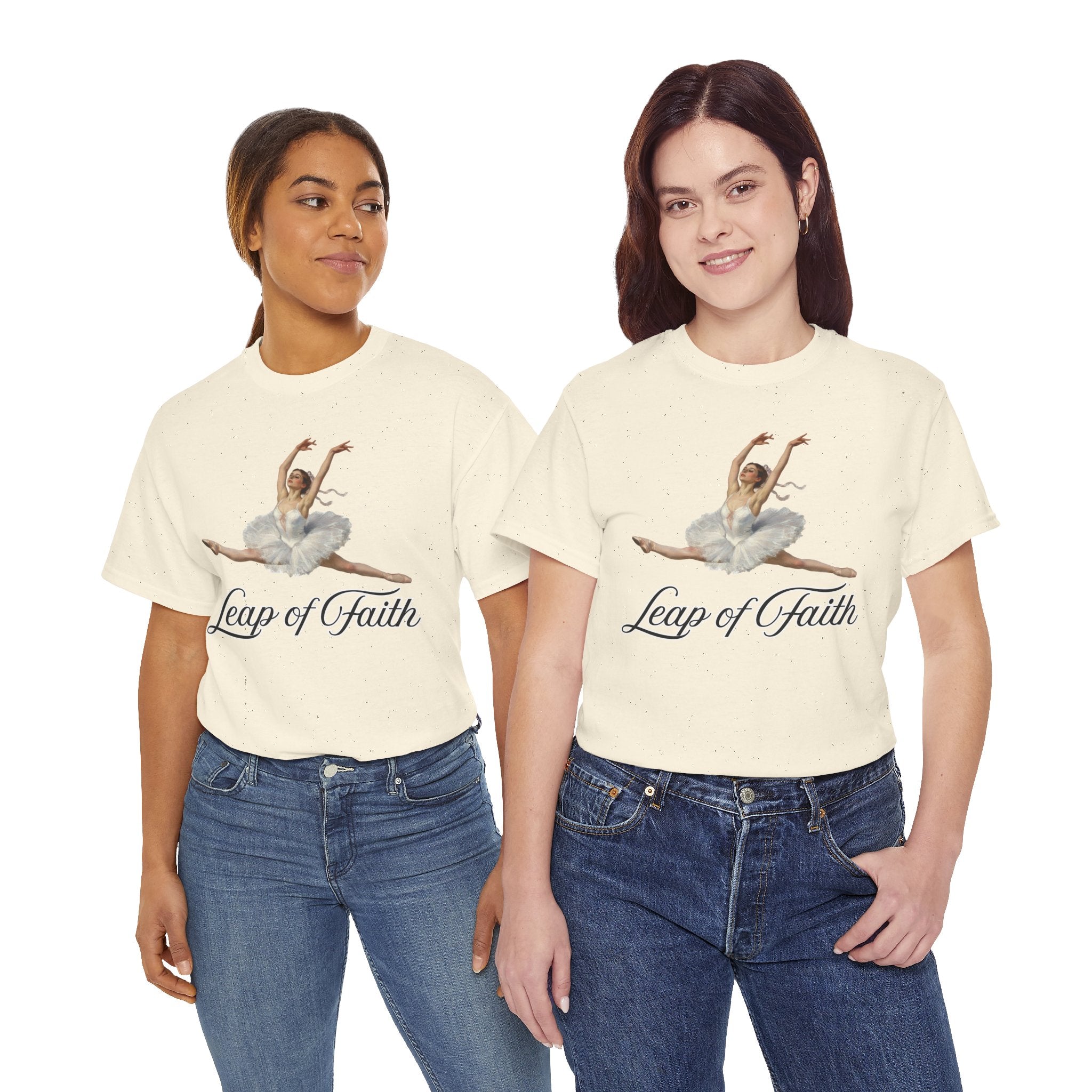 Ballet Inspired Tee - Leap of Faith, Dance Gift, Unisex Cotton Shirt, Inspirational Apparel, Performance Wear, Gift for Dancers-Ballerina in a split leap, inspired by the impressionistic ballet studies of Edgar Degas.