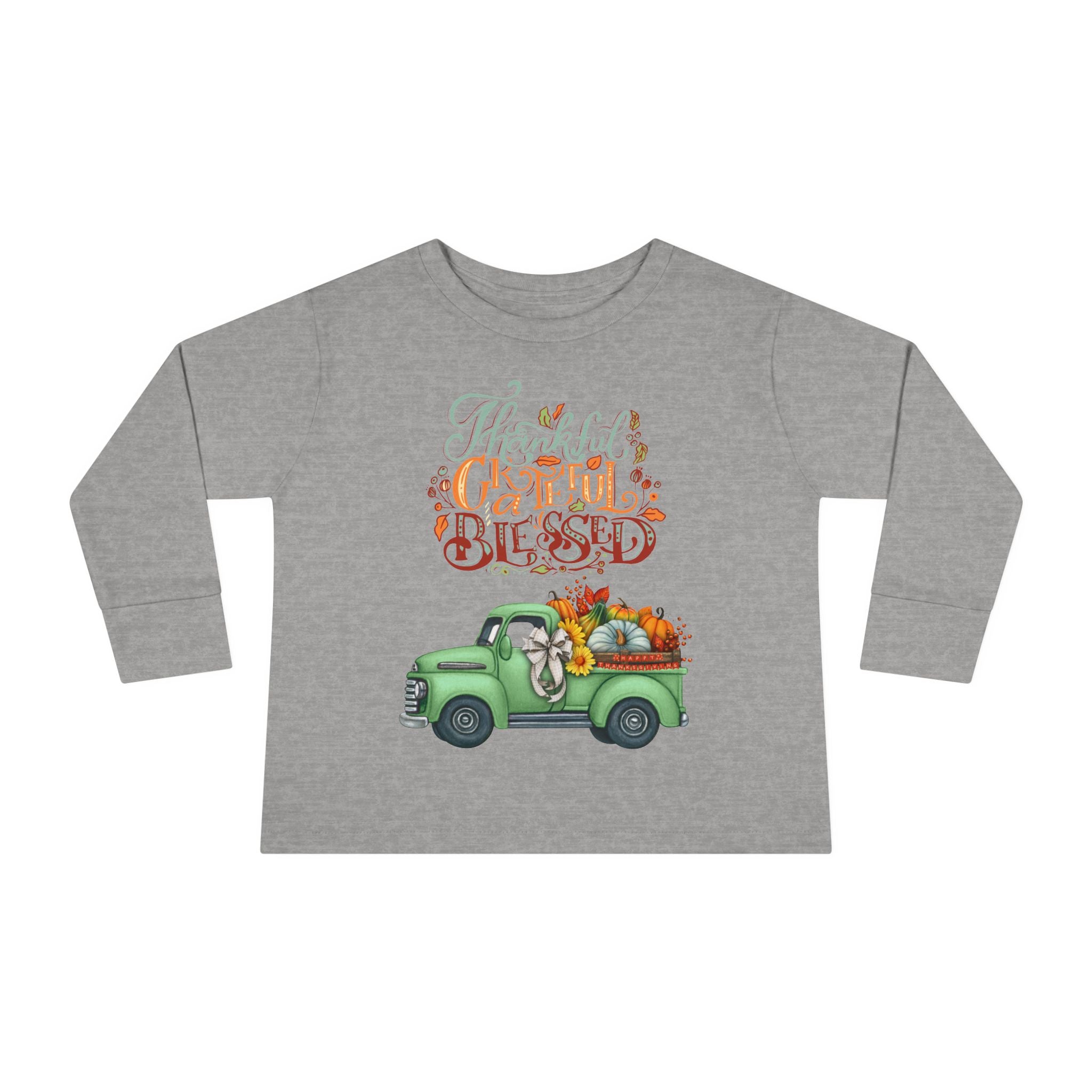 Toddler Long Sleeve Tee - "Grateful & Blessed" Fall Vibes T-Shirt, Kids Autumn Tee, Thanksgiving Outfit, Cute Toddler Gift, Seasonal Shirt