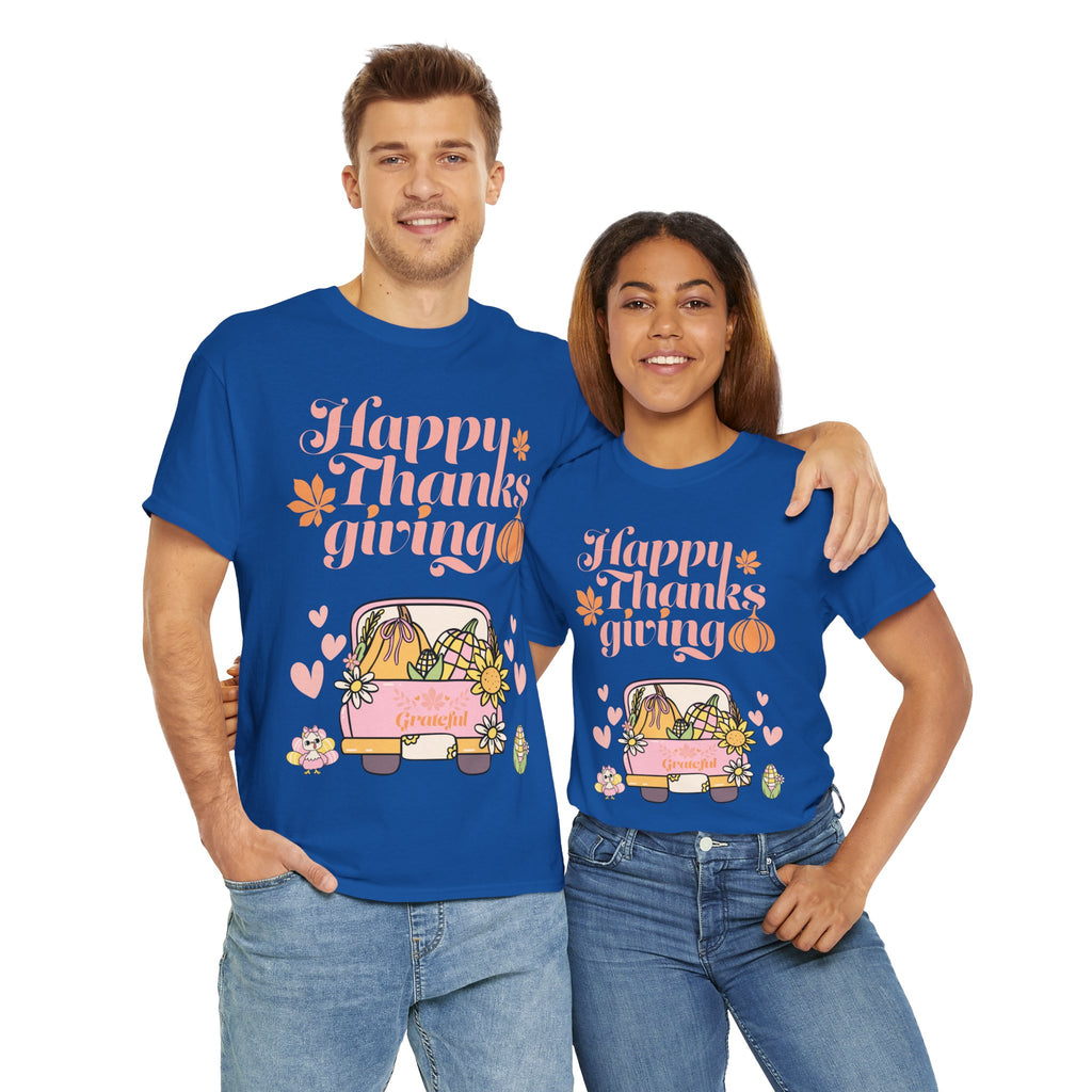 Happy Thanksgiving Unisex Tee | Cozy Autumn Shirt for Family Gatherings, Thanksgiving Celebration, Fall Fashion, Cute Gift Idea