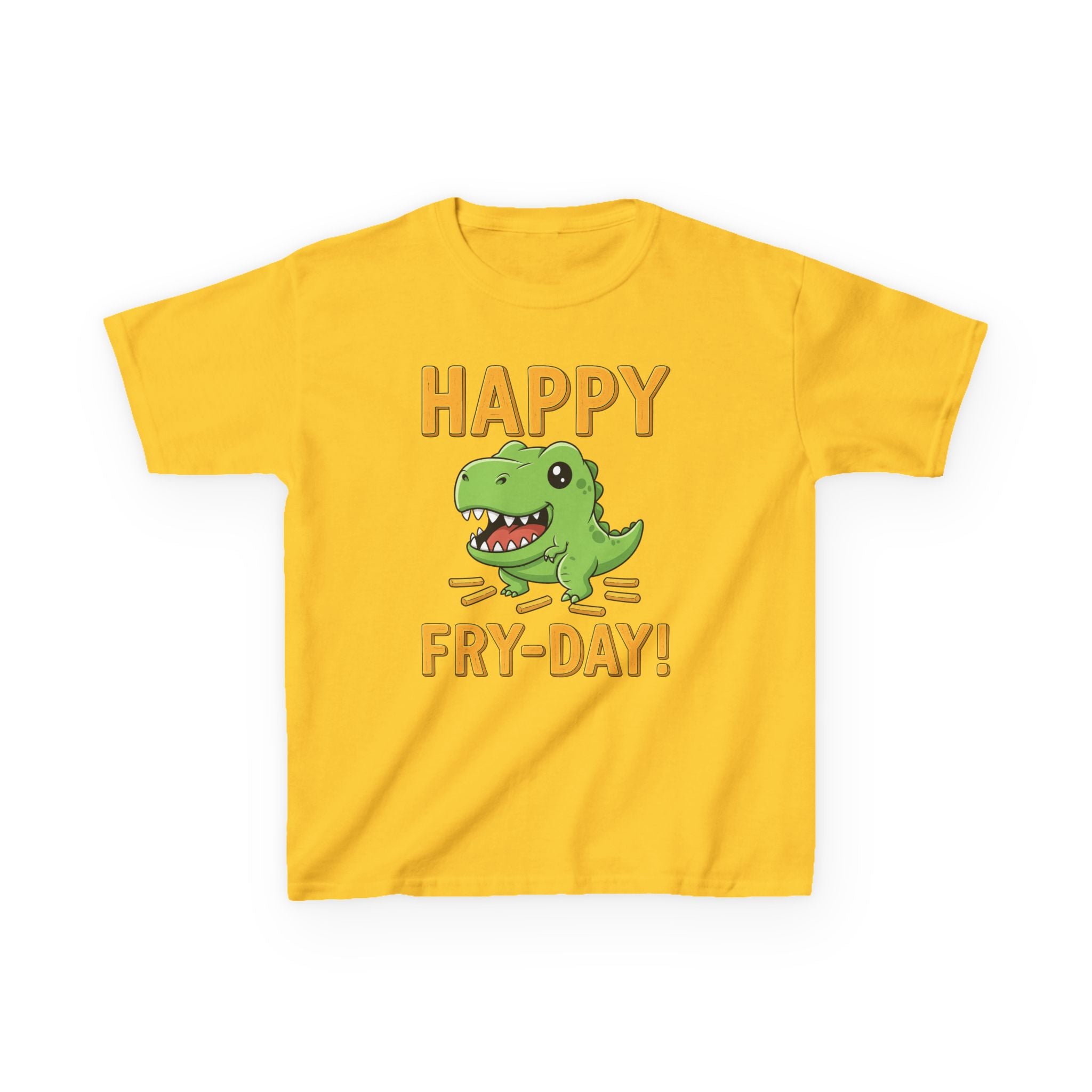 Happy Fry-Day Kids Tee, Fun Dinosaur T-Shirt, Kids Cotton Shirt, Birthday Gift, Everyday Wear, Summer Fun, Playful Tee