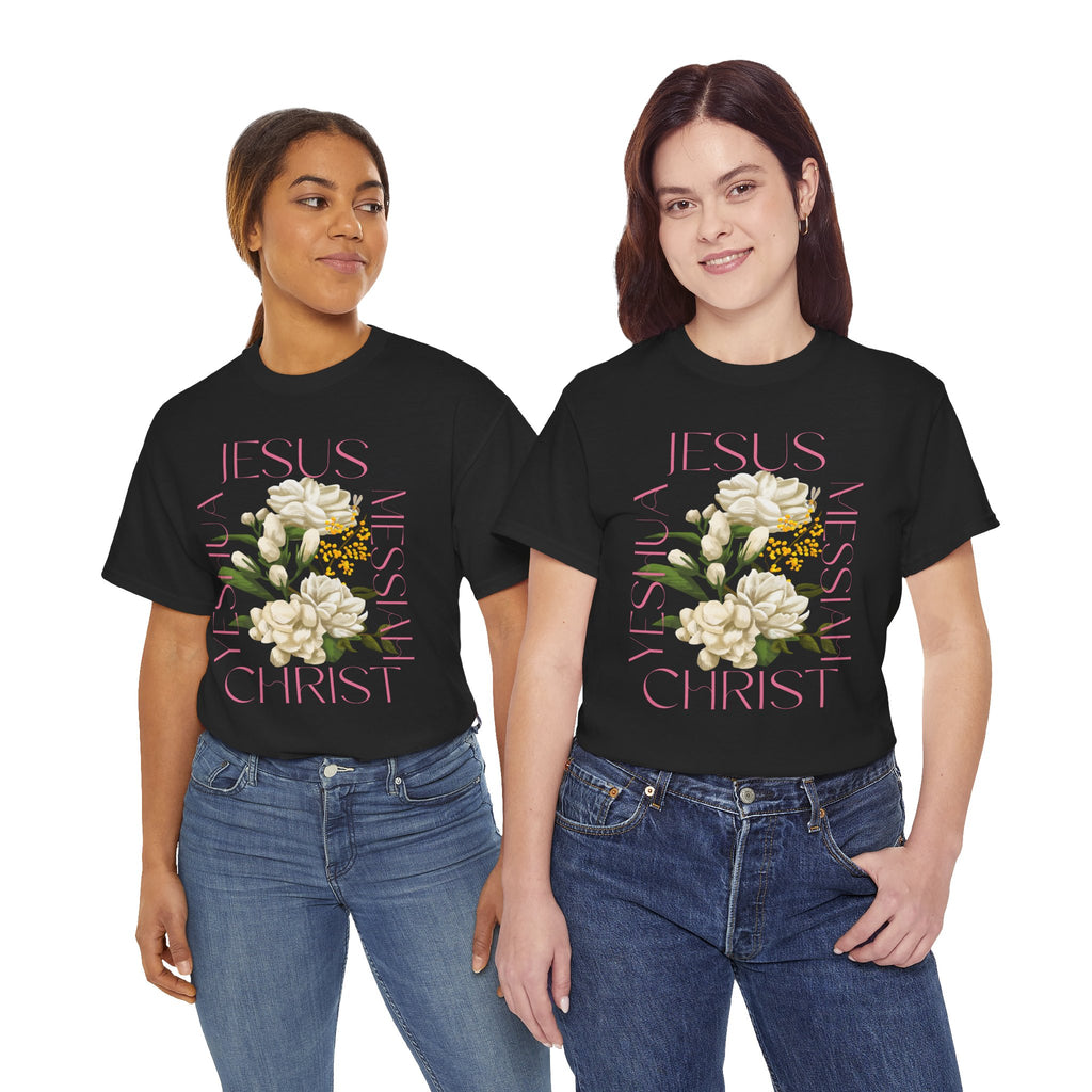 Floral Jesus Heavy Cotton Tee, Unisex T-Shirt, Christian Gift, Faith-Based Apparel, Religious Fashion, Inspirational Clothing