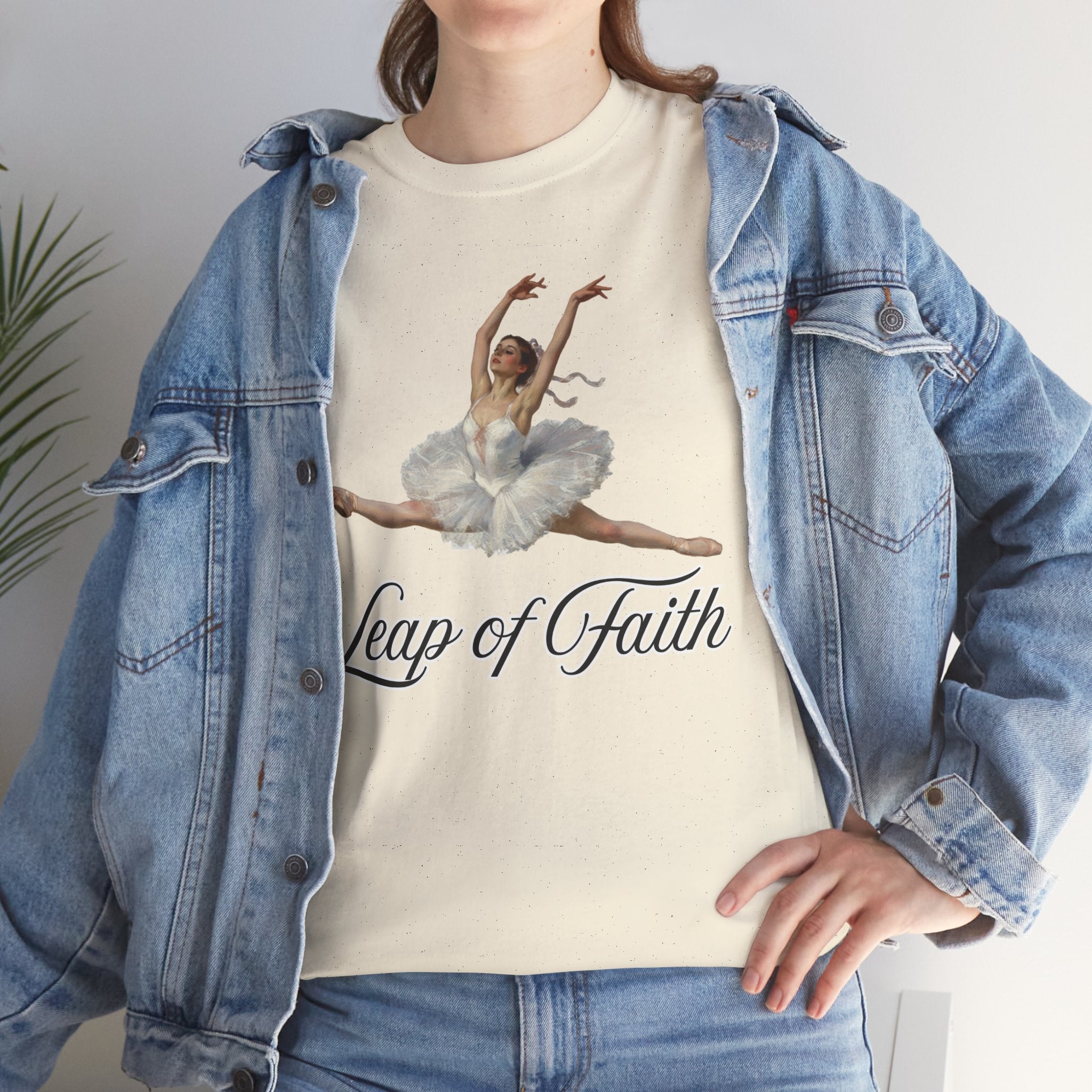 Ballet Inspired Tee - Leap of Faith, Dance Gift, Unisex Cotton Shirt, Inspirational Apparel, Performance Wear, Gift for Dancers-Ballerina in a split leap, inspired by the impressionistic ballet studies of Edgar Degas.