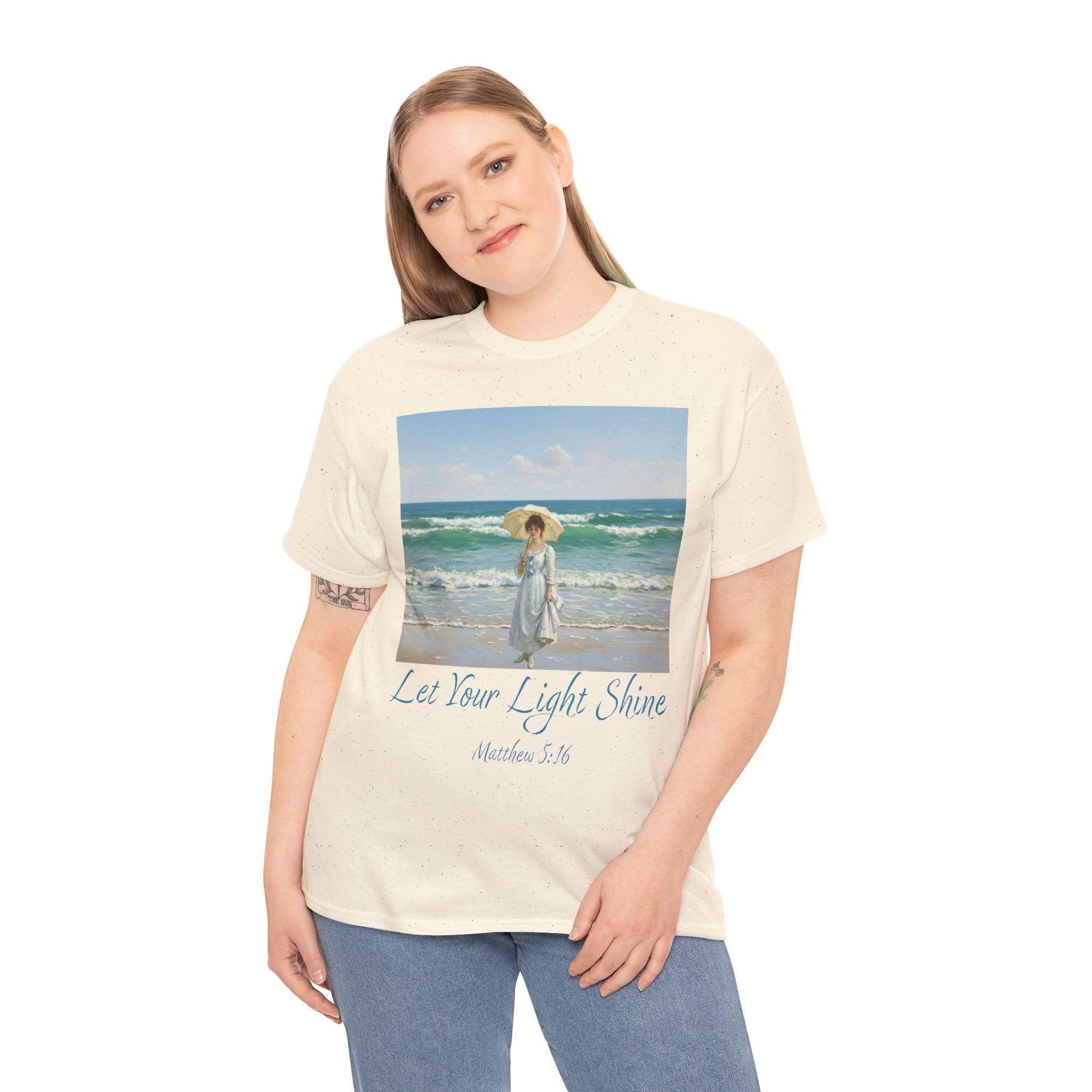 Let Your Light Shine- A Figure with a Parasol-Monet Style- Unisex Cotton Tee, Beach Vibes Shirt, Inspirational Summer Tee, Casual Gift for Her, Perfect for Days at the Shore