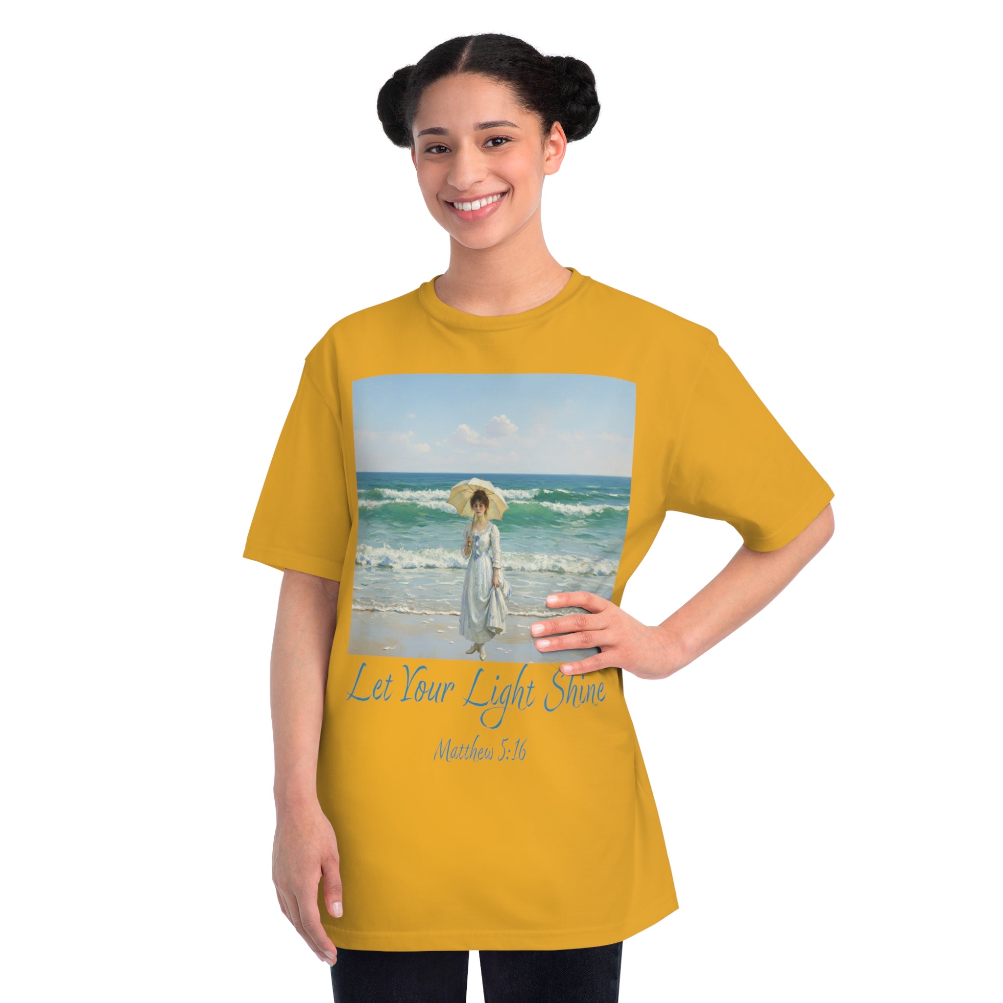 Organic Unisex Classic T-Shirt - Inspirational Beach Art, Let Your Light Shine Design-Figure with a Parasol- Monet Style, Perfect Gift for Ocean Lovers, Casual Wear, [...]