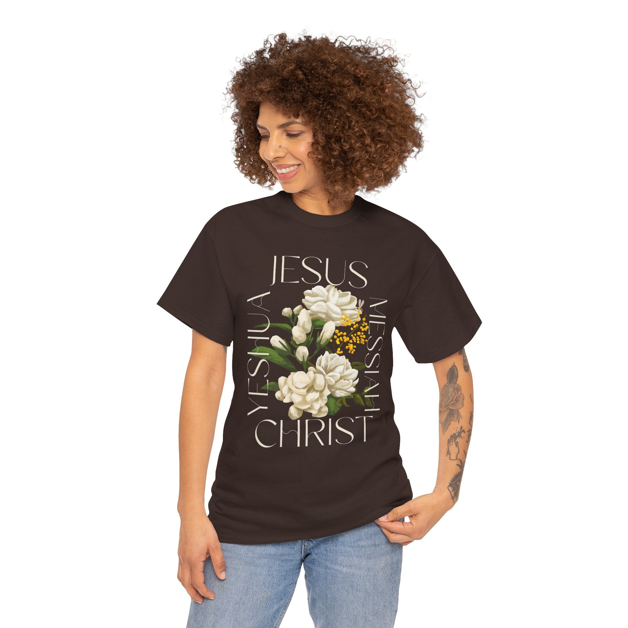 Floral Jesus Christ Tee, Spiritual T-Shirt, Inspirational Unisex Cotton Shirt, Gift for Believers, Christian Apparel