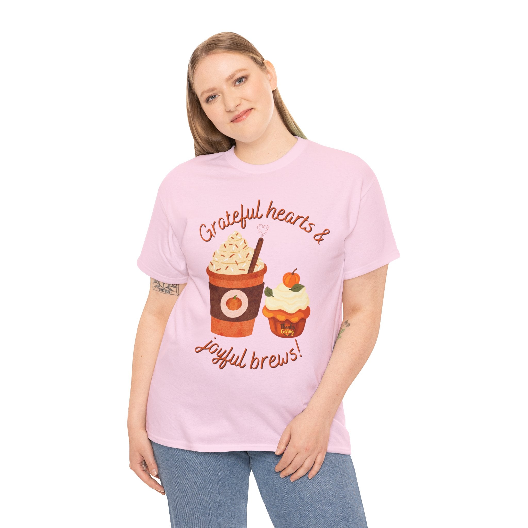 Happy Thanksgiving- Grateful Hearts & Joyful Brews Tee, Unisex Cotton Shirt, Coffee Lovers Gift, Casual Wear, Cute Tee for Celebrations, Fall Fashion