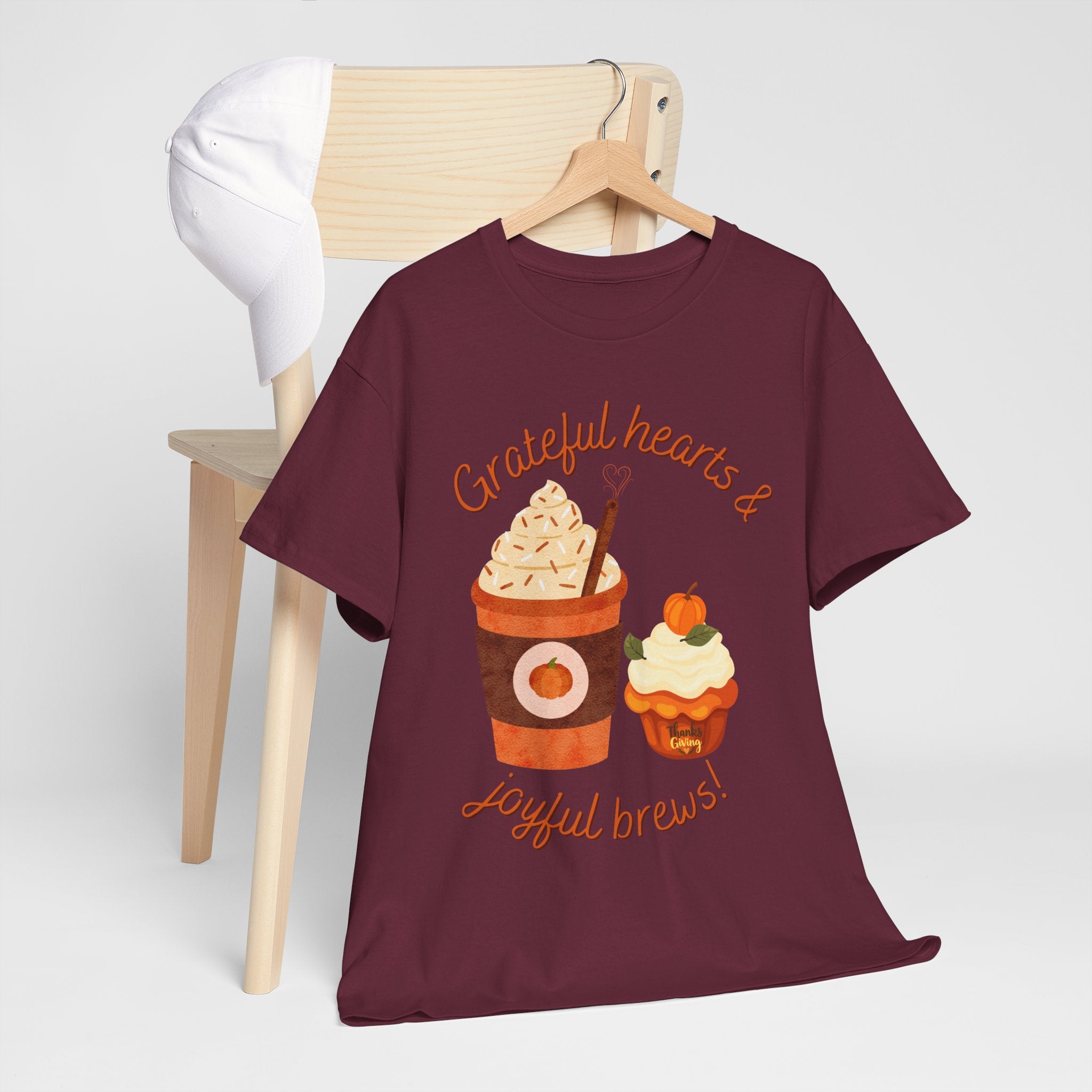 Happy Thanksgiving- Grateful Hearts & Joyful Brews Tee, Unisex Cotton Shirt, Coffee Lovers Gift, Casual Wear, Cute Tee for Celebrations, Fall Fashion