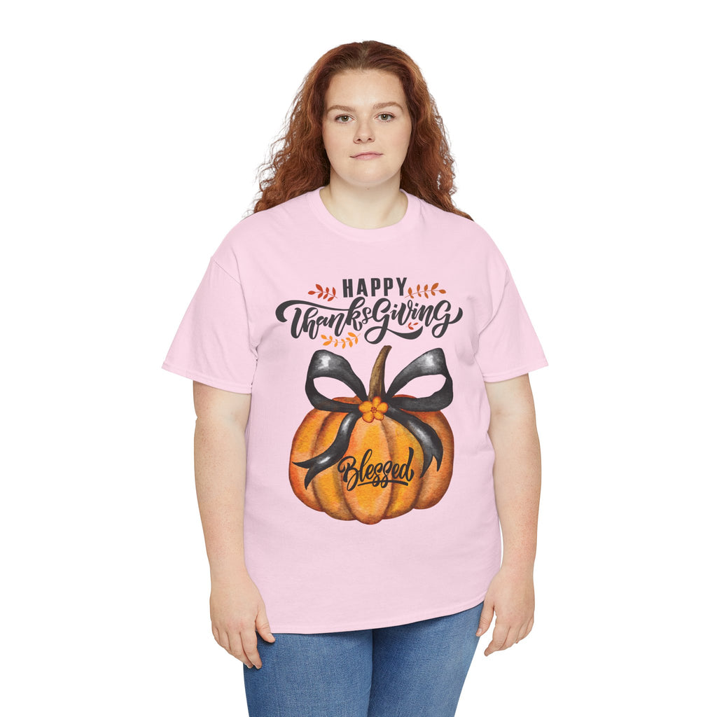 Thanksgiving Pumpkin Tee - Happy Thanksgiving, Blessed Shirt, Fall Apparel, Unisex Cotton Tee, Holiday Gift