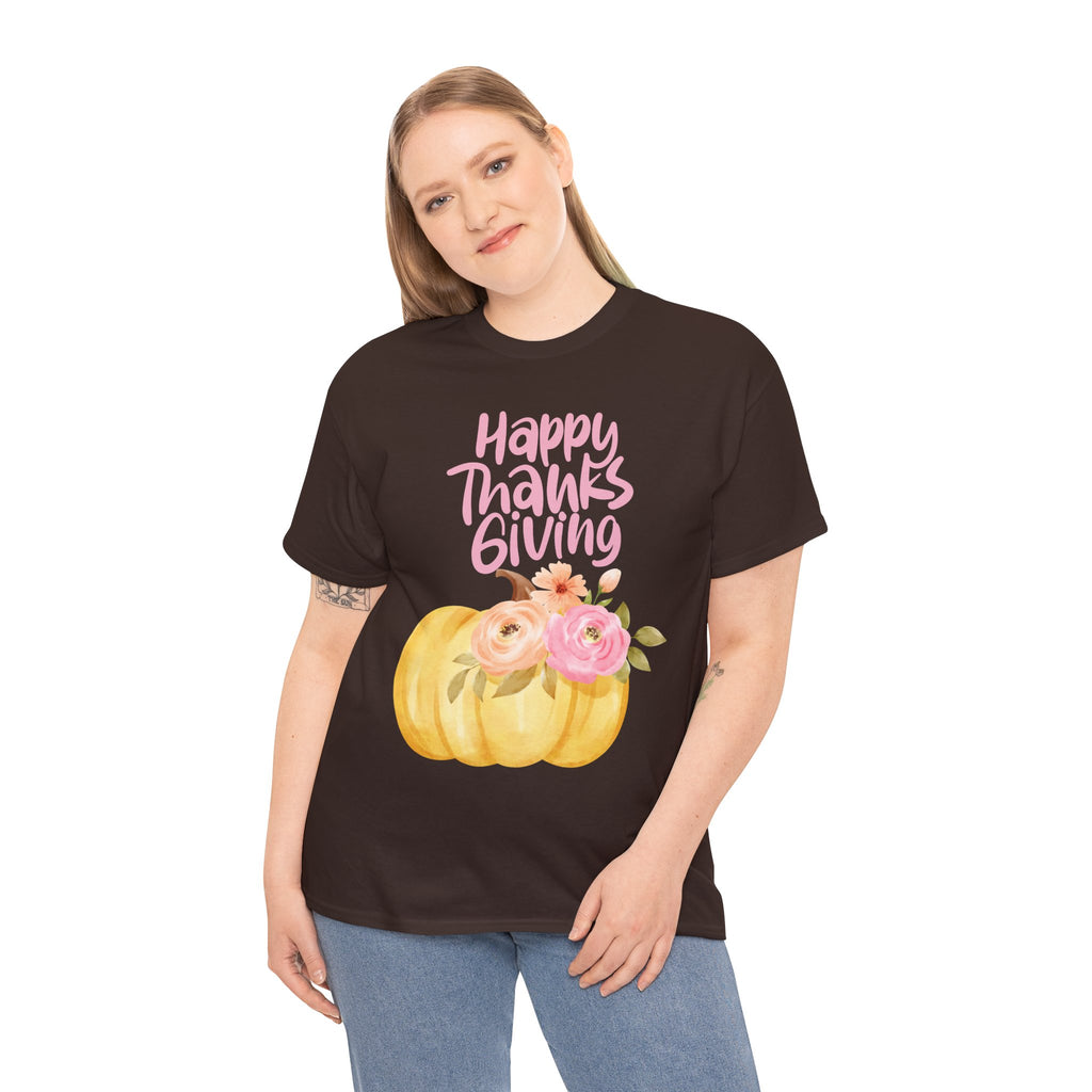 Thanksgiving Floral Tee, Holiday Shirt, Fall Fashion, Gifts for Her, Pumpkin T-Shirt, Autumn Apparel, Friendsgiving Outfit