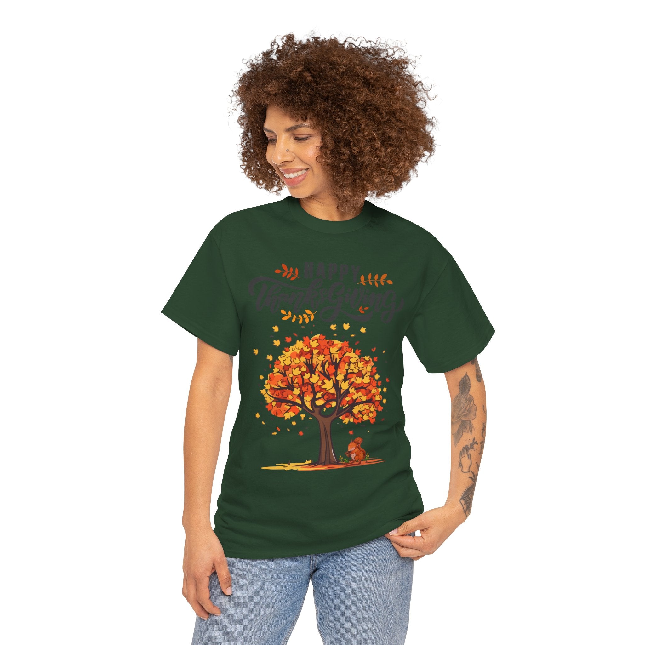 Happy Thanksgiving Tree Unisex Tee, Autumn Shirt, Holiday Apparel, Fall Fashion, Seasonal Gift