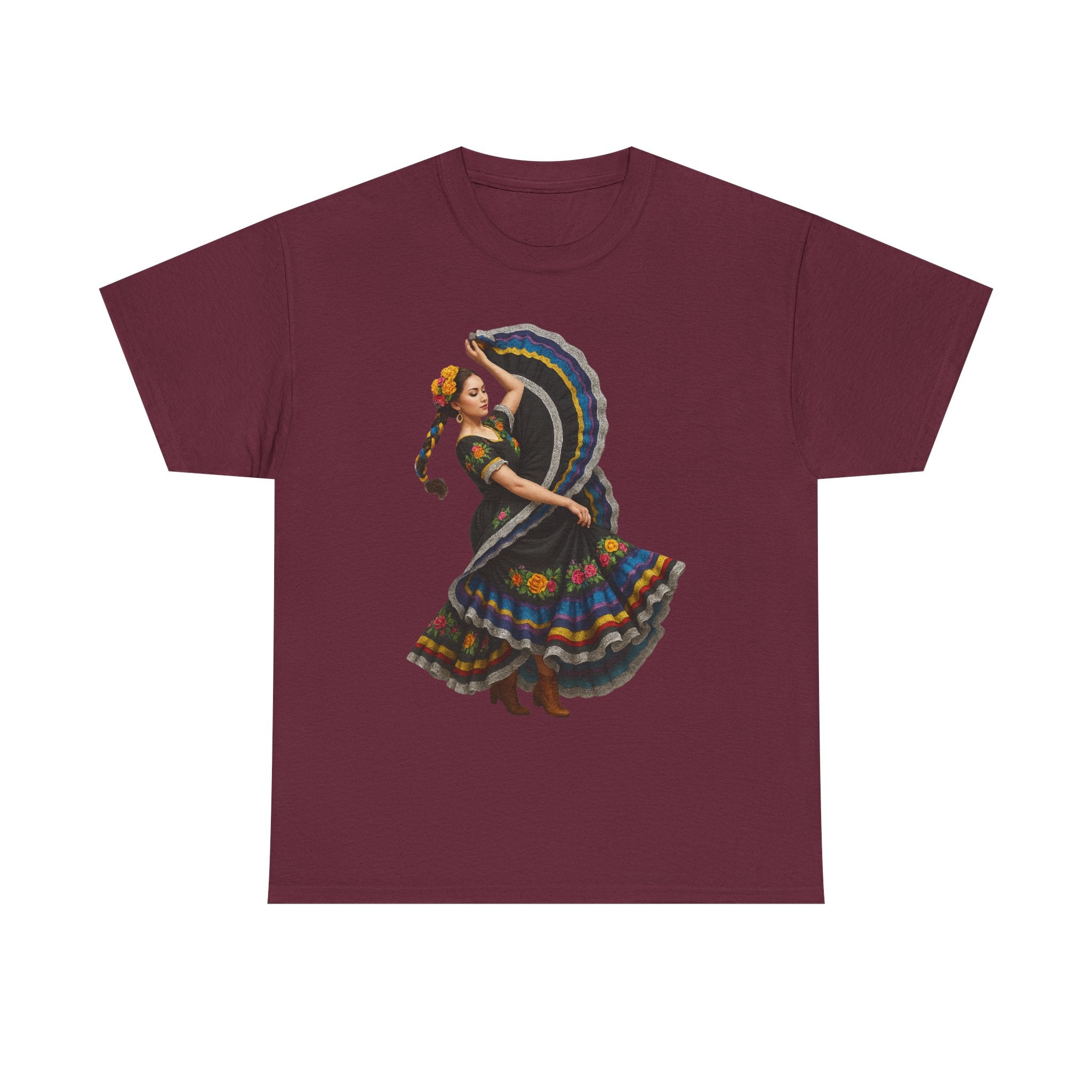 Folklórico Cultural Dance Graphic Tee, Unisex Heavy Cotton T-Shirt, Festival Apparel, Bohemian Style Shirt, Gift for Dancers, Ethnic Art Tee