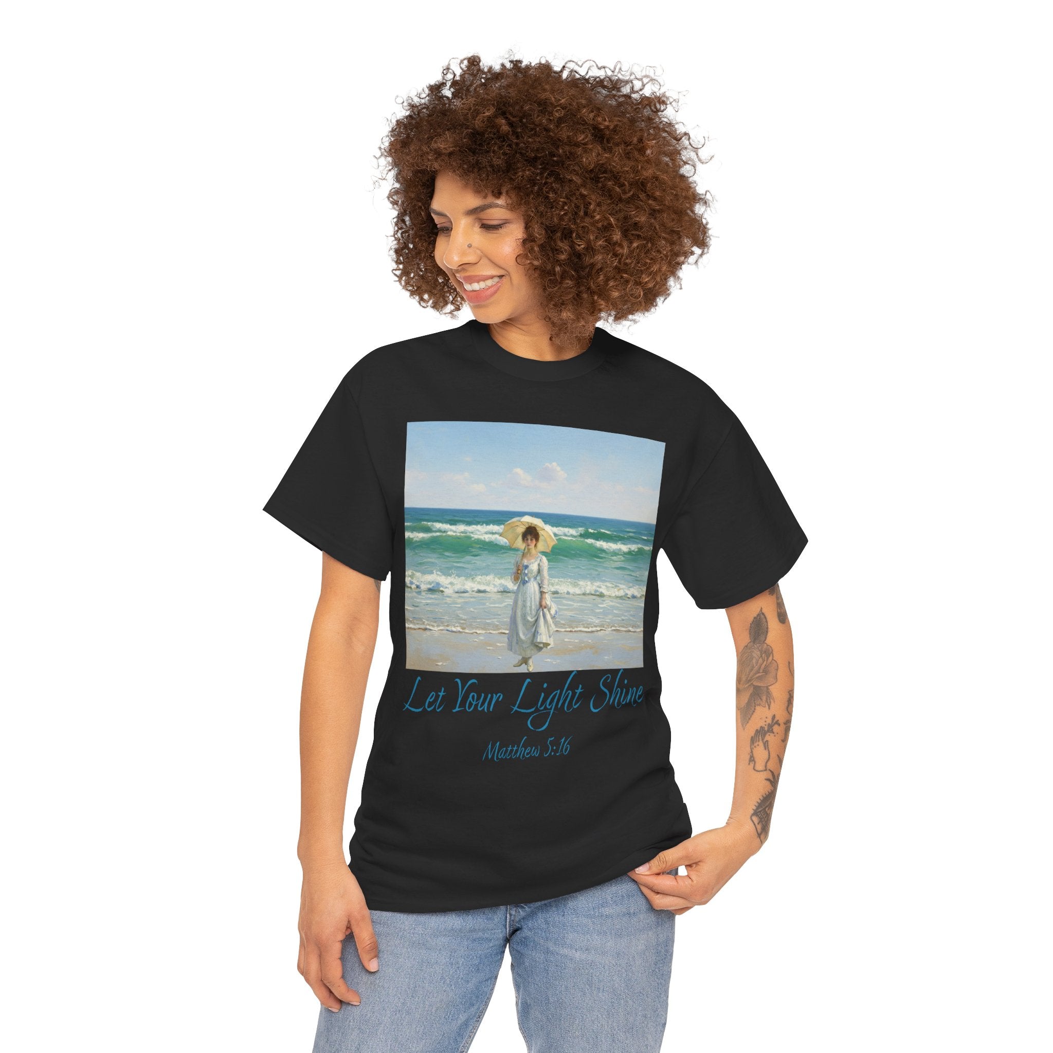 Let Your Light Shine- A Figure with a Parasol-Monet Style- Unisex Cotton Tee, Beach Vibes Shirt, Inspirational Summer Tee, Casual Gift for Her, Perfect for Days at the Shore