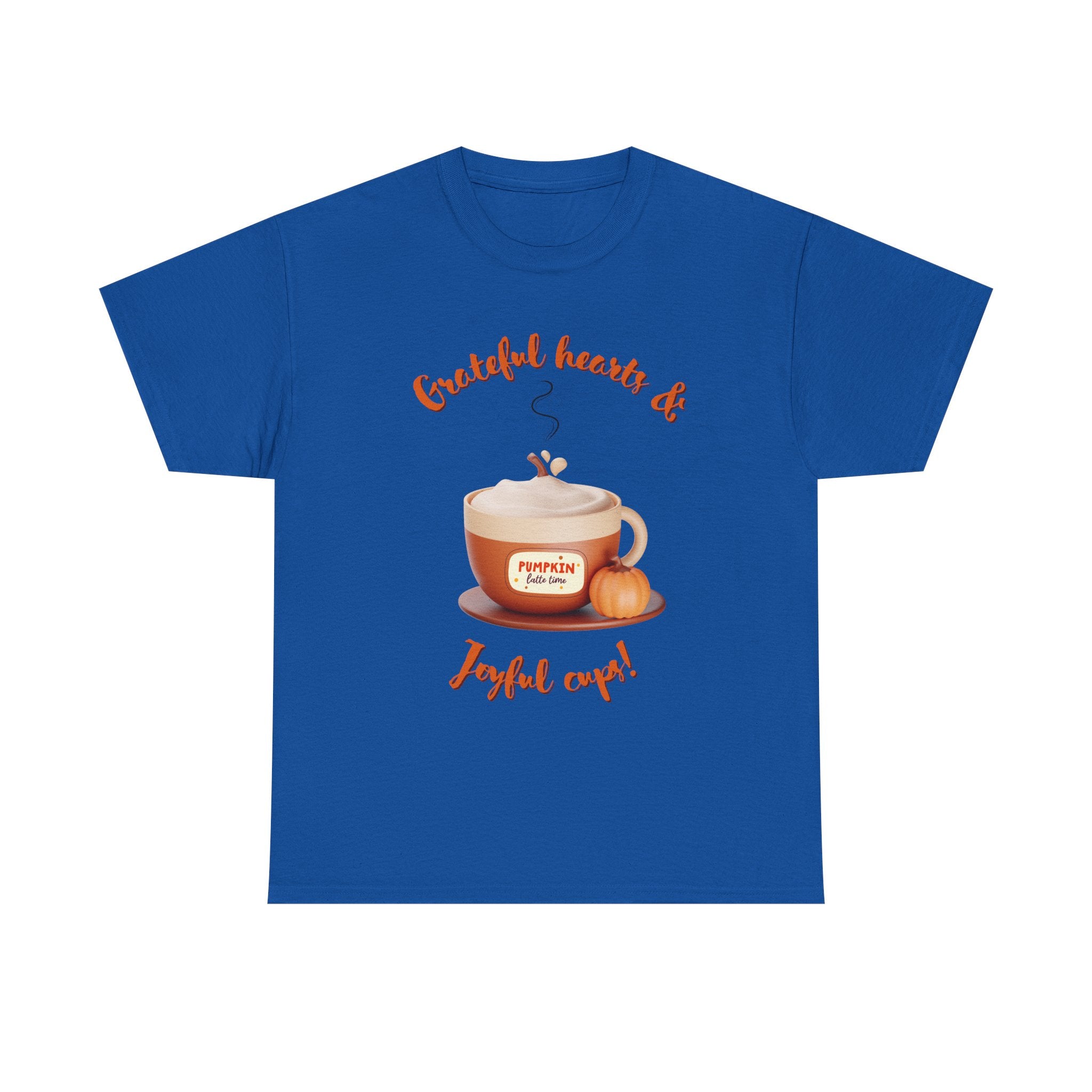 Happy Thanksgiving- Grateful Hearts & Joyful Cups Unisex Tee, Cozy Fall T-Shirt, Thanksgiving Gift, Coffee Lover Apparel, Autumn Fashion