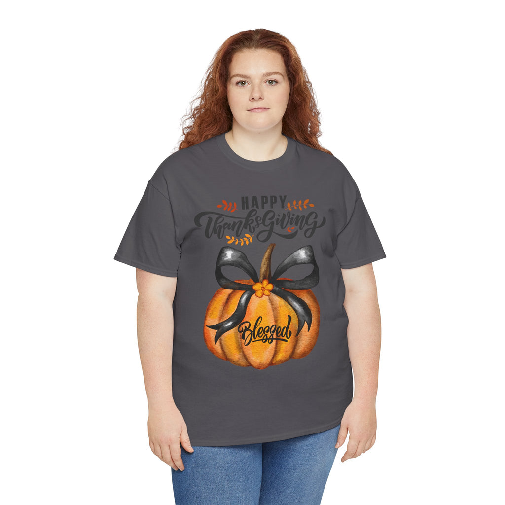 Thanksgiving Pumpkin Tee - Happy Thanksgiving, Blessed Shirt, Fall Apparel, Unisex Cotton Tee, Holiday Gift