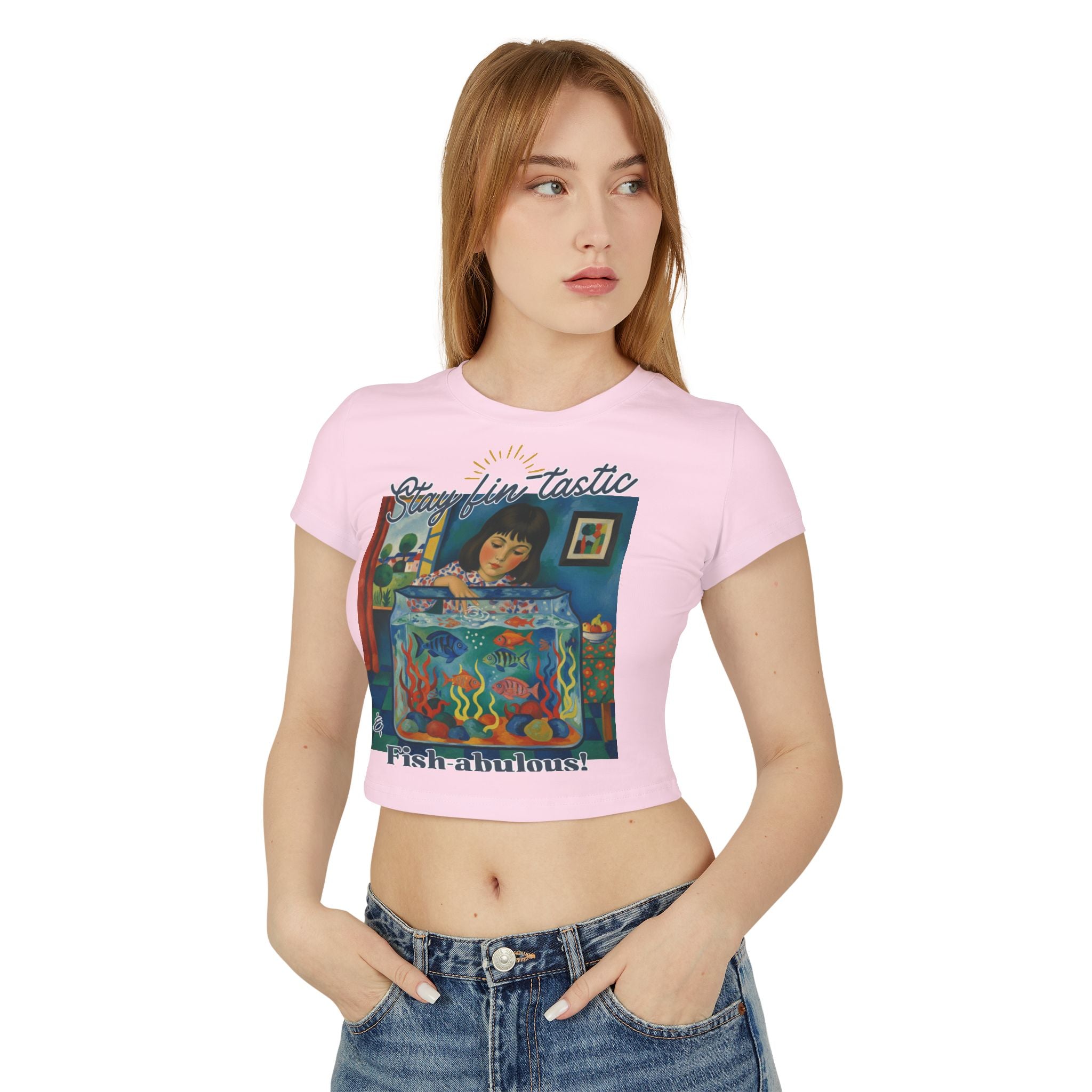 Fish-abulous T-Shirt — Stay Fin-tastic Design- Whimsical Women's Baby Tee, Fish & Art Lover Apparel, Gift for Her,