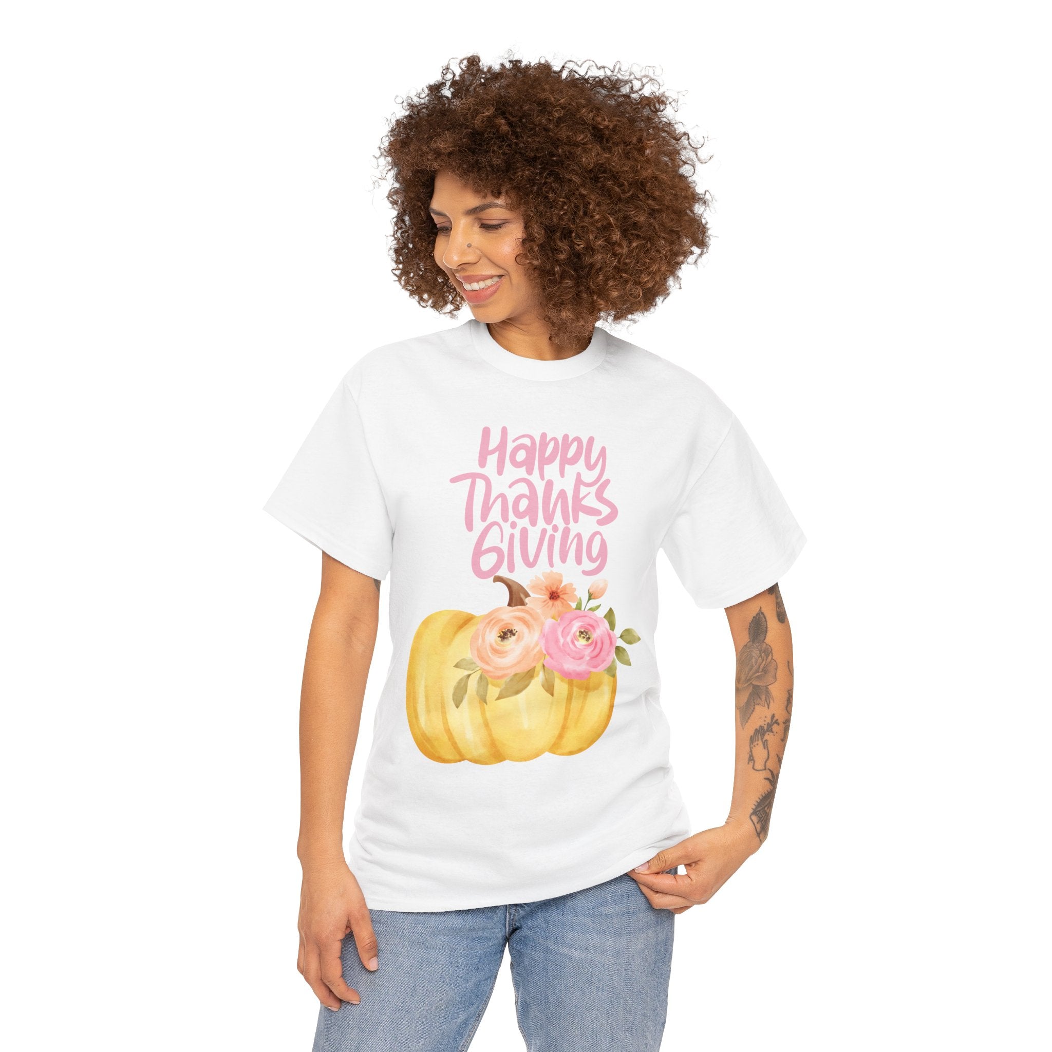 Thanksgiving Floral Tee, Holiday Shirt, Fall Fashion, Gifts for Her, Pumpkin T-Shirt, Autumn Apparel, Friendsgiving Outfit
