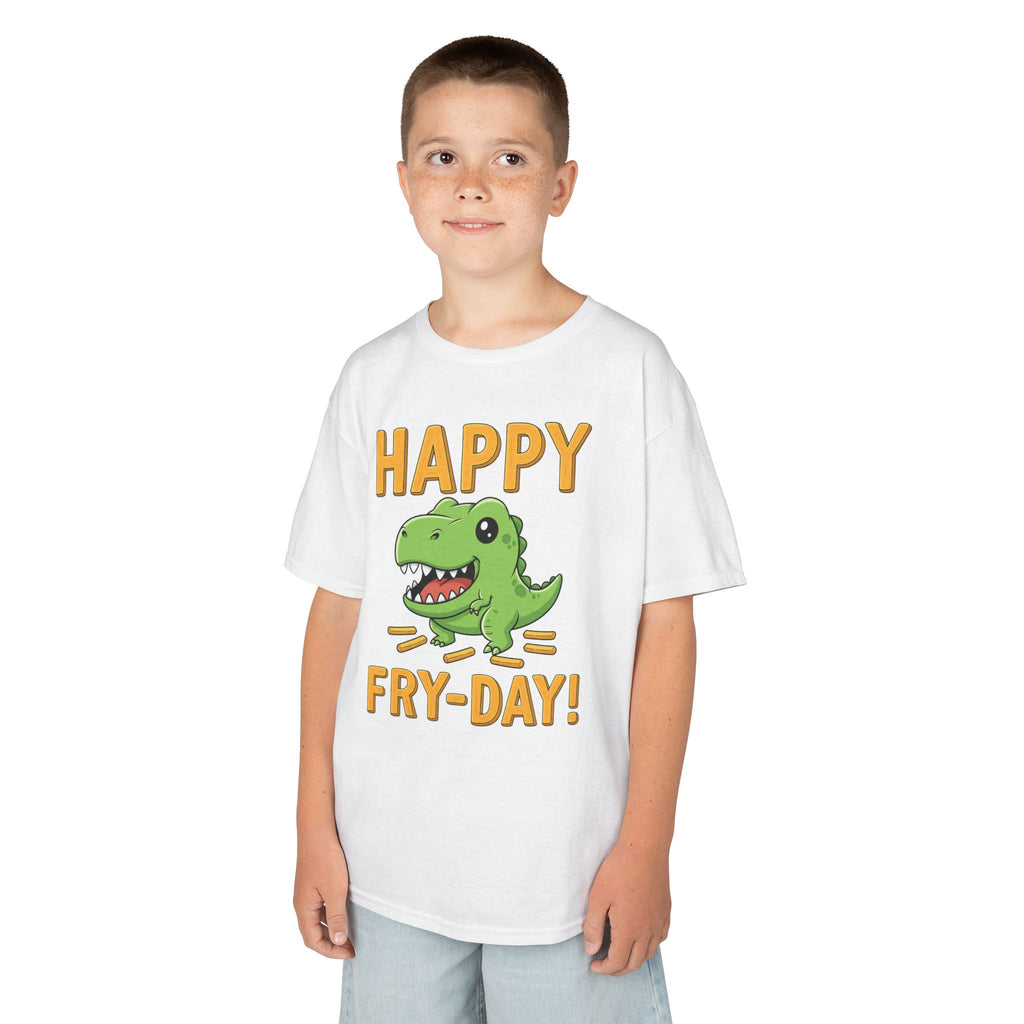 Happy Fry-Day Kids Tee, Fun Dinosaur T-Shirt, Kids Cotton Shirt, Birthday Gift, Everyday Wear, Summer Fun, Playful Tee