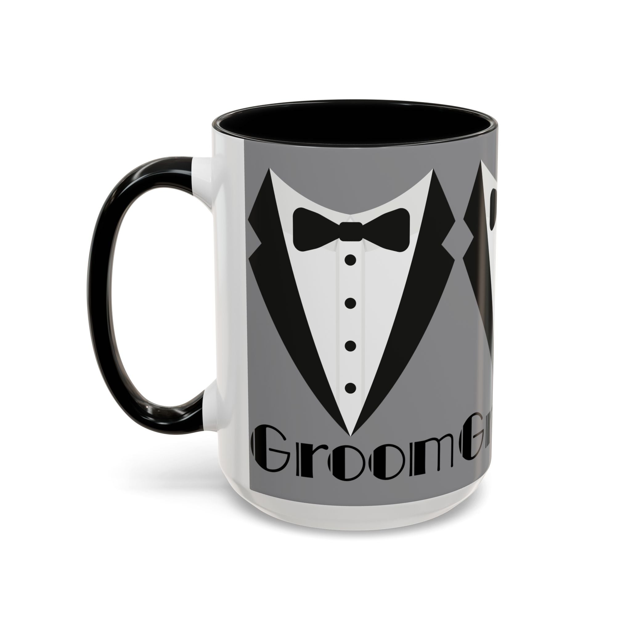 Groom Coffee Mug, Wedding Gift, Groomsmen Party Mug, Black and White Accent Mug, Engagement Celebration