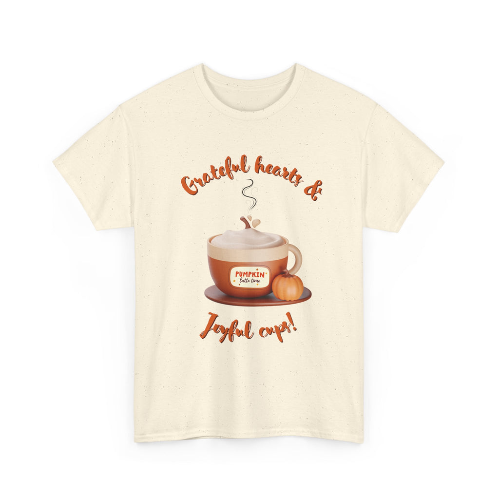 Happy Thanksgiving- Grateful Hearts & Joyful Cups Unisex Tee, Cozy Fall T-Shirt, Thanksgiving Gift, Coffee Lover Apparel, Autumn Fashion