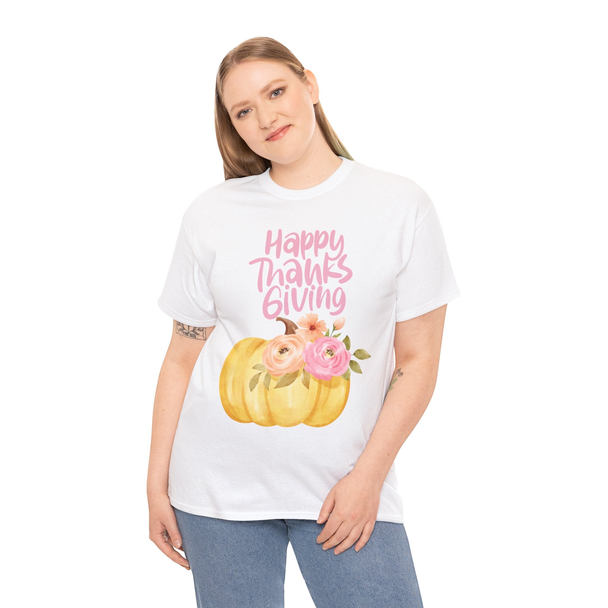 Thanksgiving Floral Tee, Holiday Shirt, Fall Fashion, Gifts for Her, Pumpkin T-Shirt, Autumn Apparel, Friendsgiving Outfit