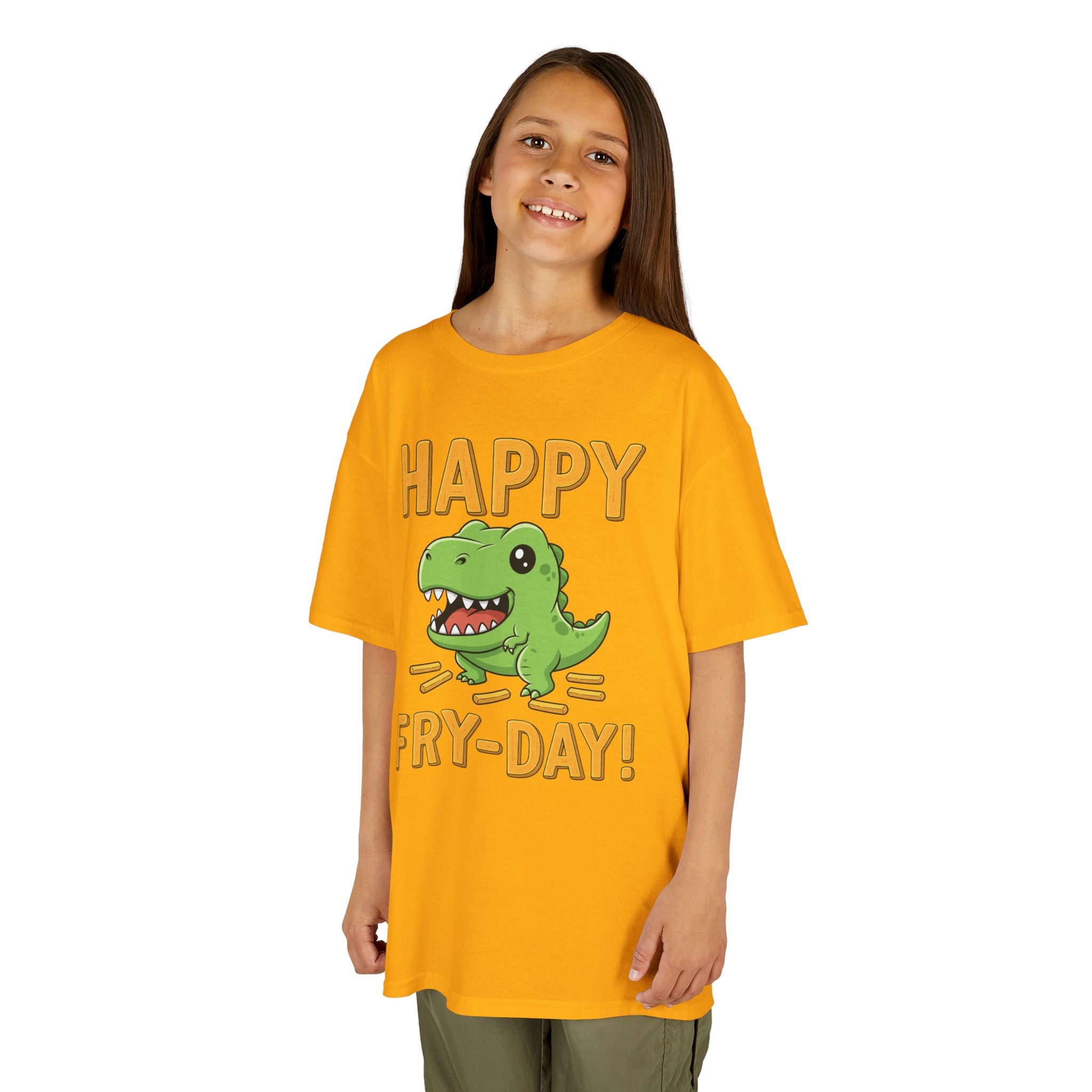 Happy Fry-Day Kids Tee, Fun Dinosaur T-Shirt, Kids Cotton Shirt, Birthday Gift, Everyday Wear, Summer Fun, Playful Tee