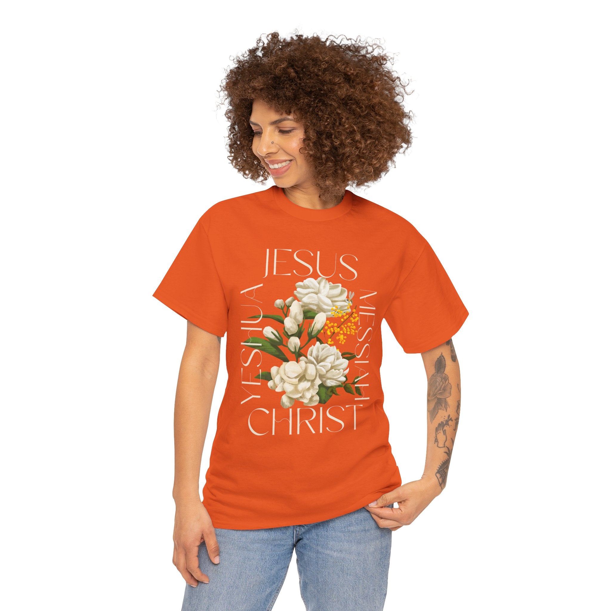 Floral Jesus Christ Tee, Spiritual T-Shirt, Inspirational Unisex Cotton Shirt, Gift for Believers, Christian Apparel