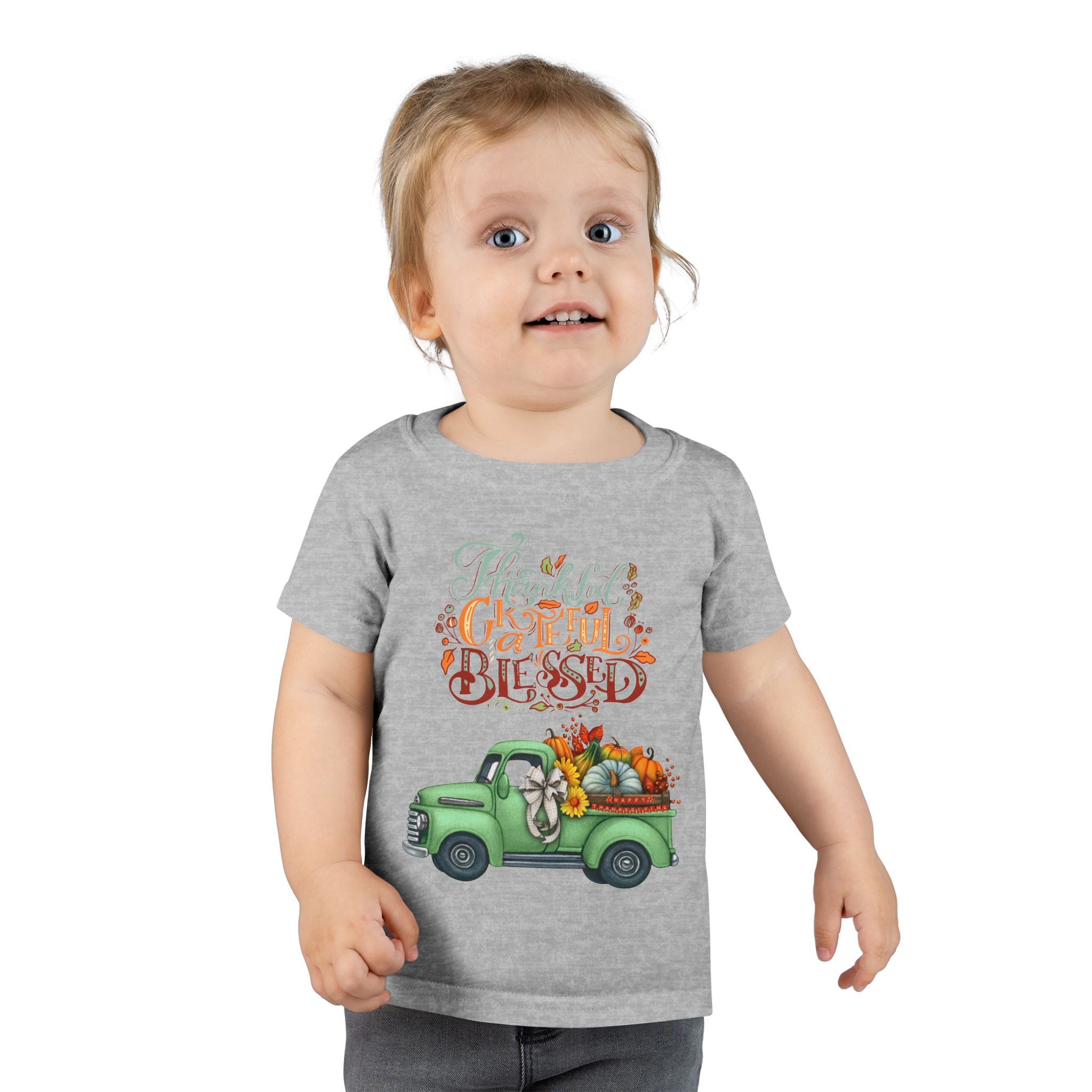 Toddler Tee - Cute Green Truck with Fruits and Vegetables - Cozy Fall Vibe, Perfect for Thanksgiving, Autumn Celebrations, Farmhouse [...]