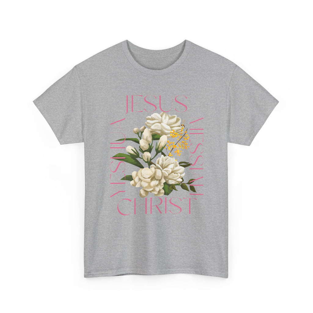 Floral Jesus Heavy Cotton Tee, Unisex T-Shirt, Christian Gift, Faith-Based Apparel, Religious Fashion, Inspirational Clothing