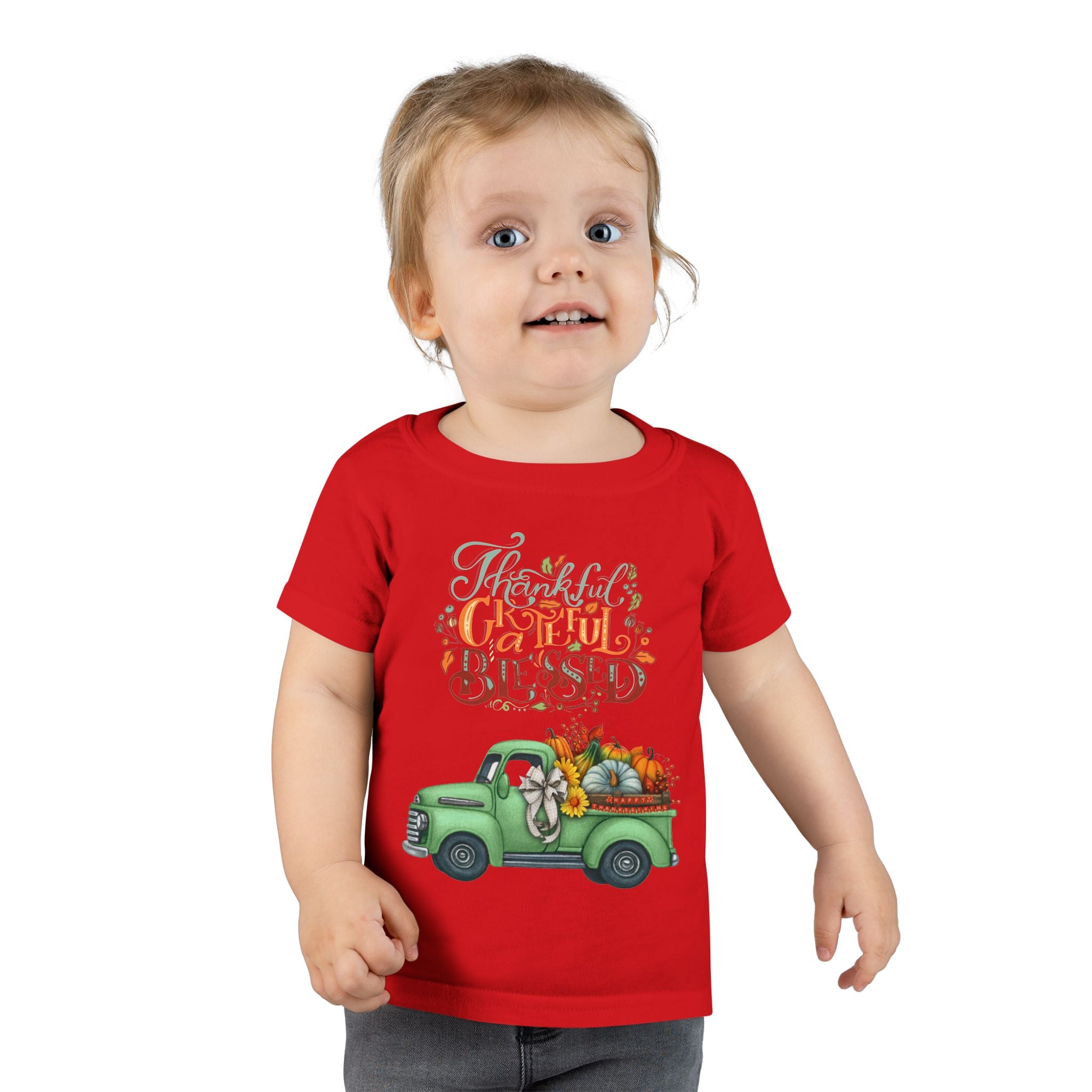 Toddler Tee - Cute Green Truck with Fruits and Vegetables - Cozy Fall Vibe, Perfect for Thanksgiving, Autumn Celebrations, Farmhouse [...]