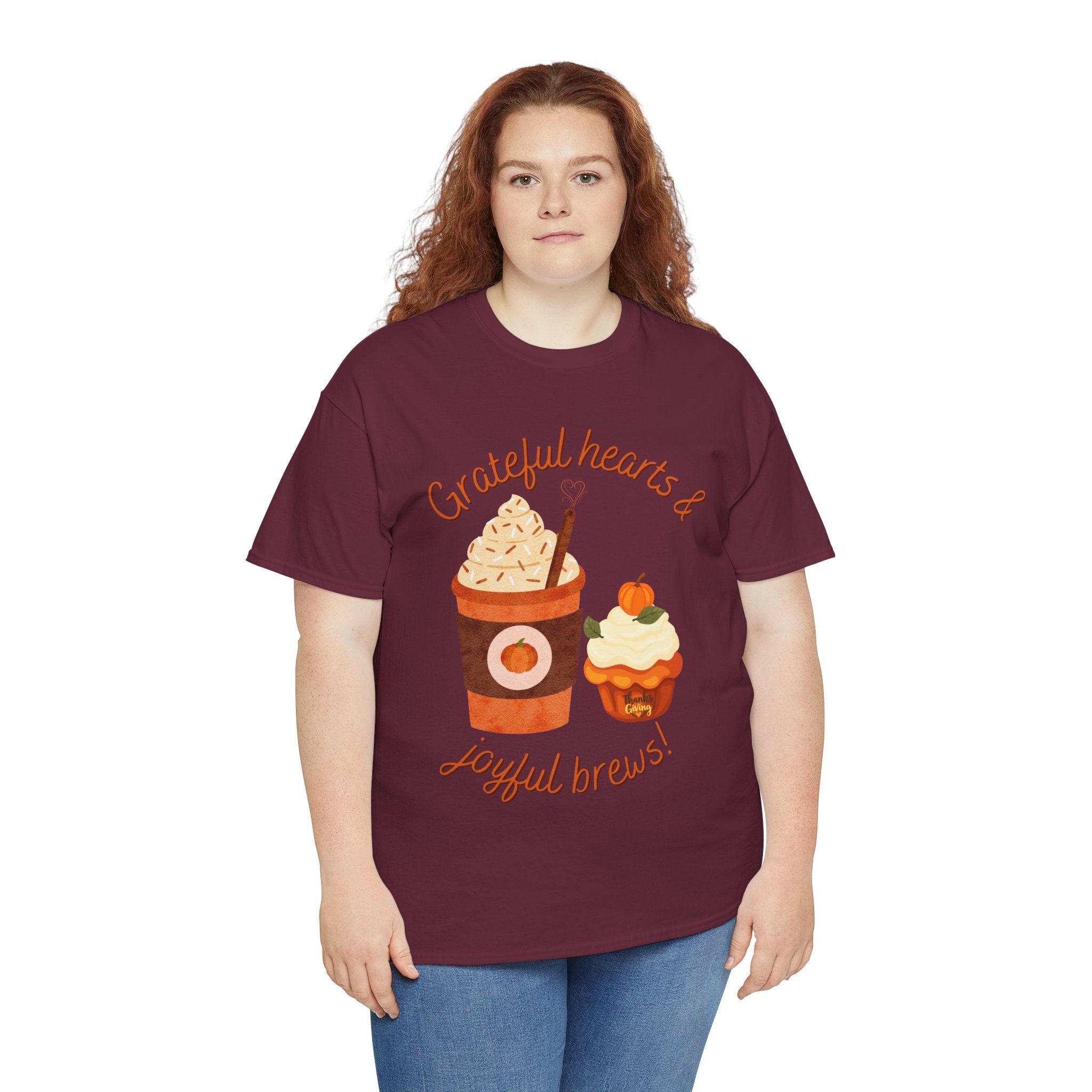 Happy Thanksgiving- Grateful Hearts & Joyful Brews Tee, Unisex Cotton Shirt, Coffee Lovers Gift, Casual Wear, Cute Tee for Celebrations, Fall Fashion